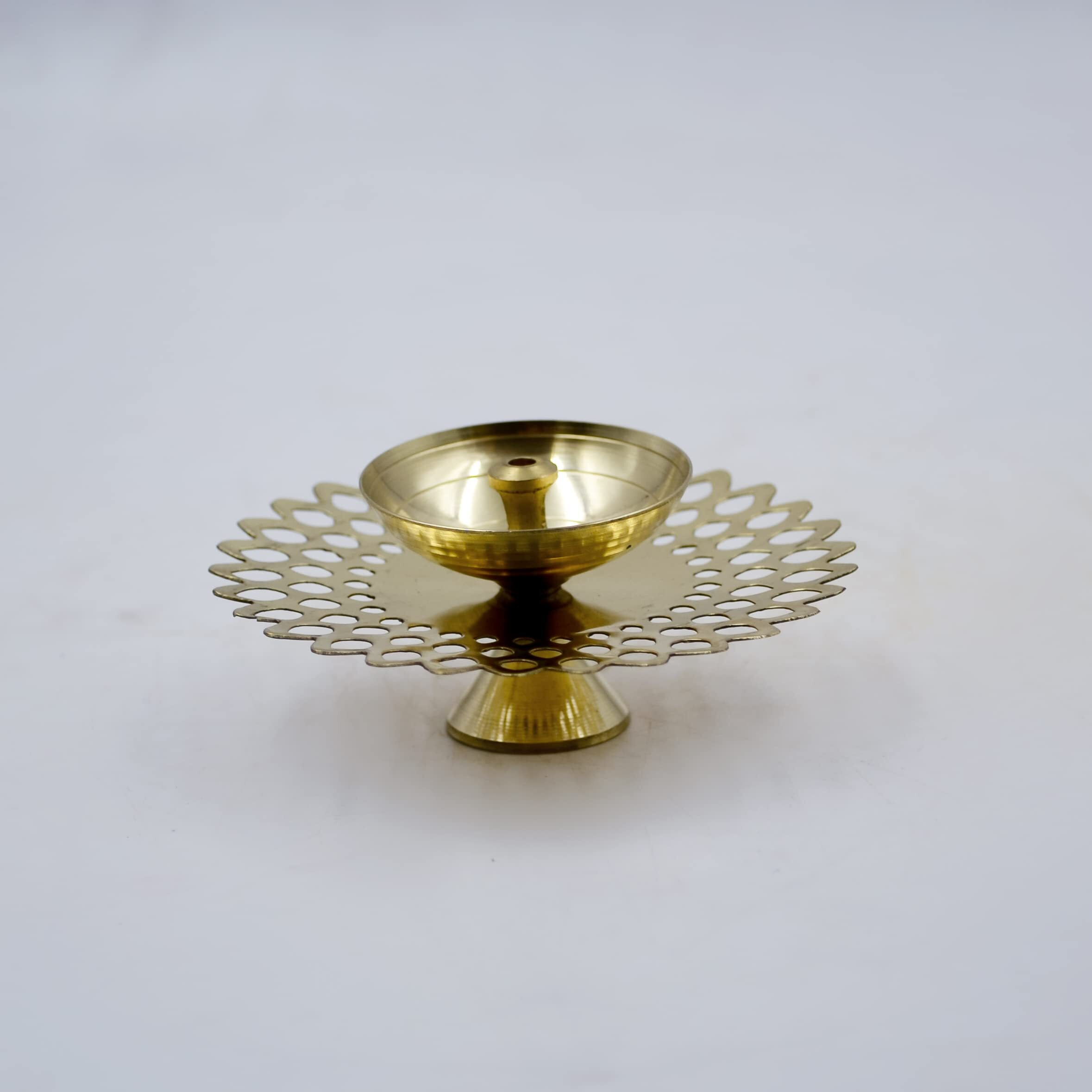 CraftVatika Decorative Akhand Brass Diya Oil Lamp, Golden Brass Diya Stand, Golden, (3.2 Inches Length) (Quantity 2)