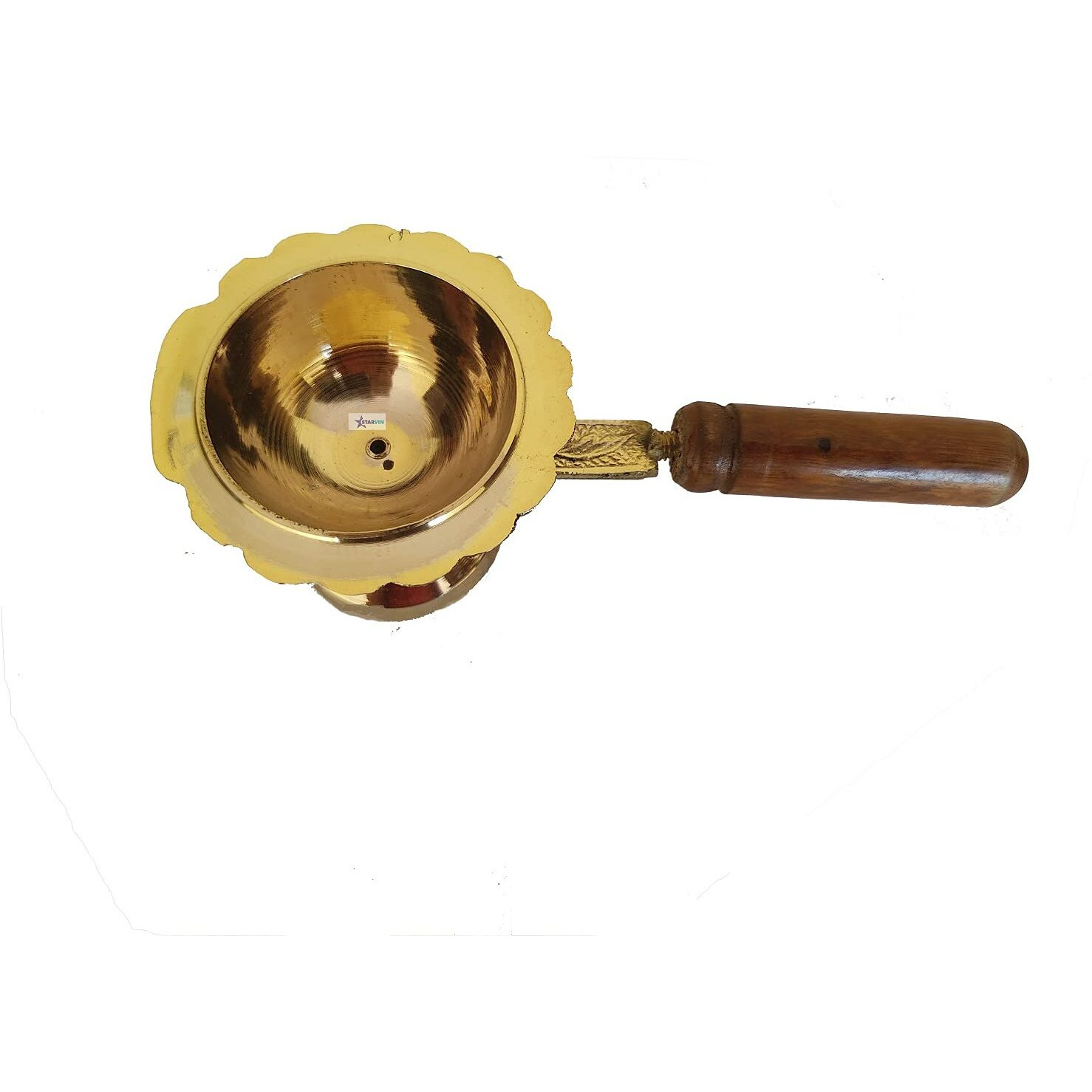 STARVIN || Pure Brass Dhoop Diya || Medium Size || Kapoor Aarti Lamp/Dhoop Stand with Wooden Handle || WZ56