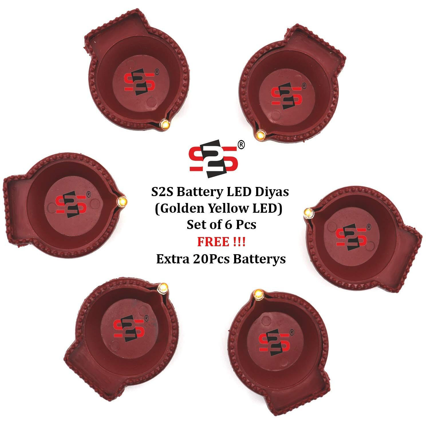 S2S Plastic Battery Powered LED Light Diya Pack of 6