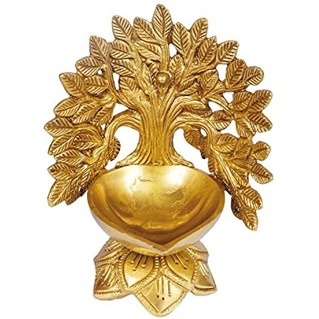 Artvarko Brass Kalpavriksha Tree Diya on Lotus (5x4x6 Inches)