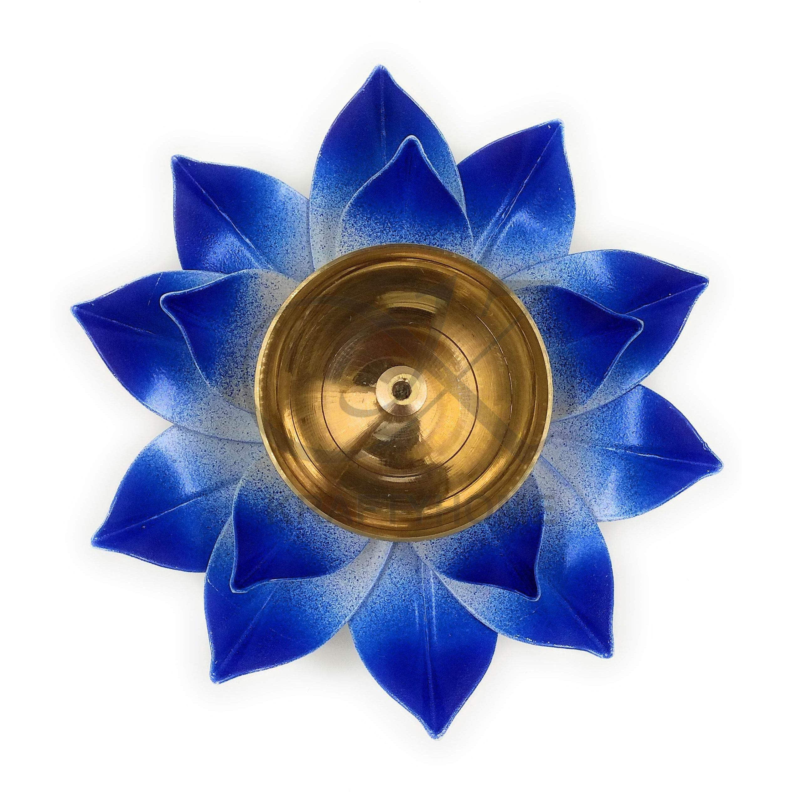 KRAFTYHOME Brass Lotus Kuber Diya Puja Oil Lamp Deepak with Enamel for Home (Blue)