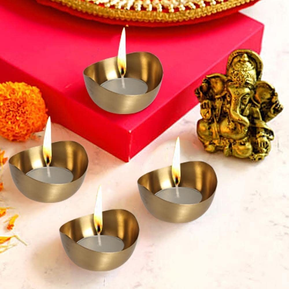 ZAFOS Handcrafted Diyas Used As Pooja Items, Brass Home Decor Items, Diwali Decorations Items for Home, Living Room Decorative Items- 2.5 INCH, Including Tea Light Diya (2 Pieces)