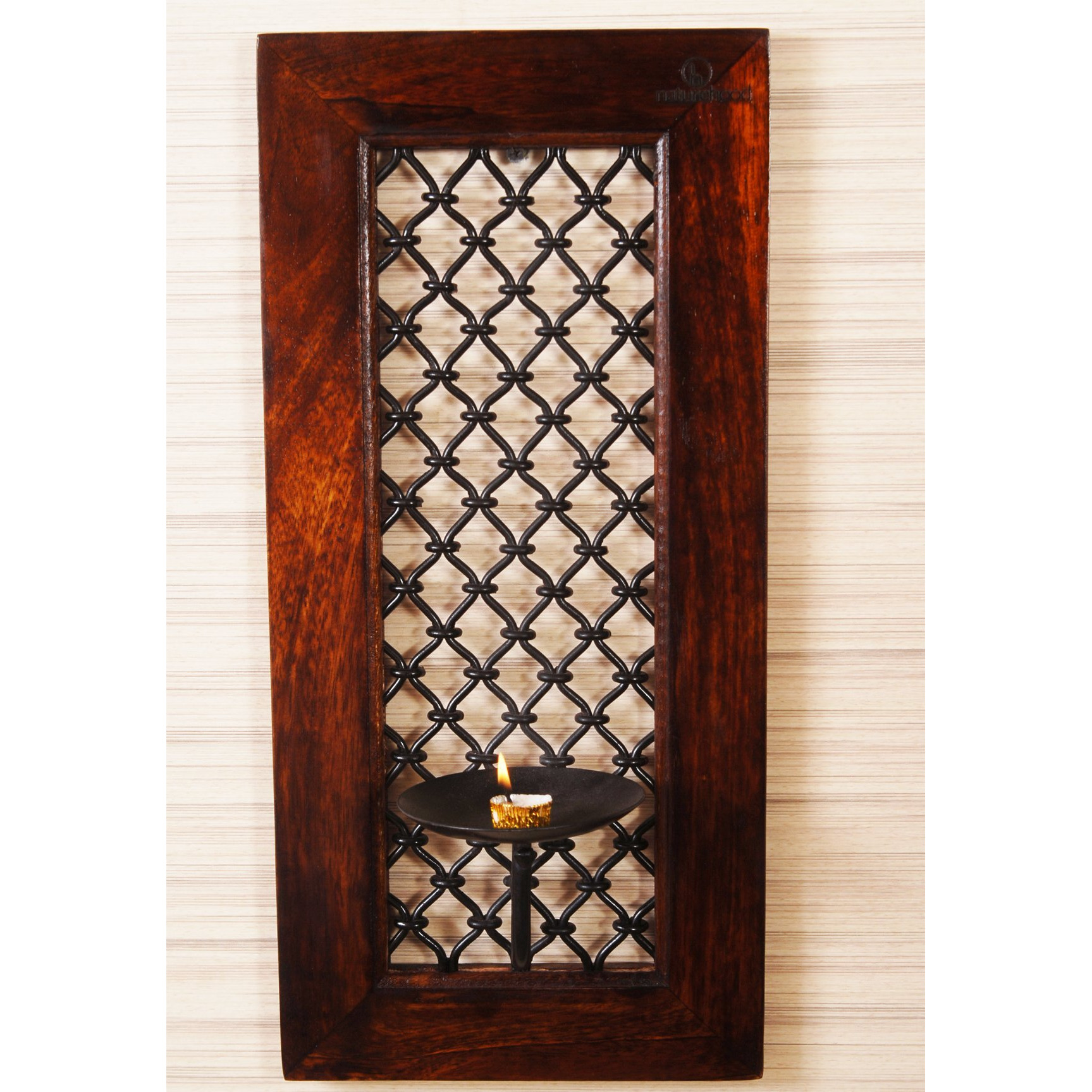 naturehood Wooden Frame Home Decor Diya Holder (23 x 48 cm, Brown)