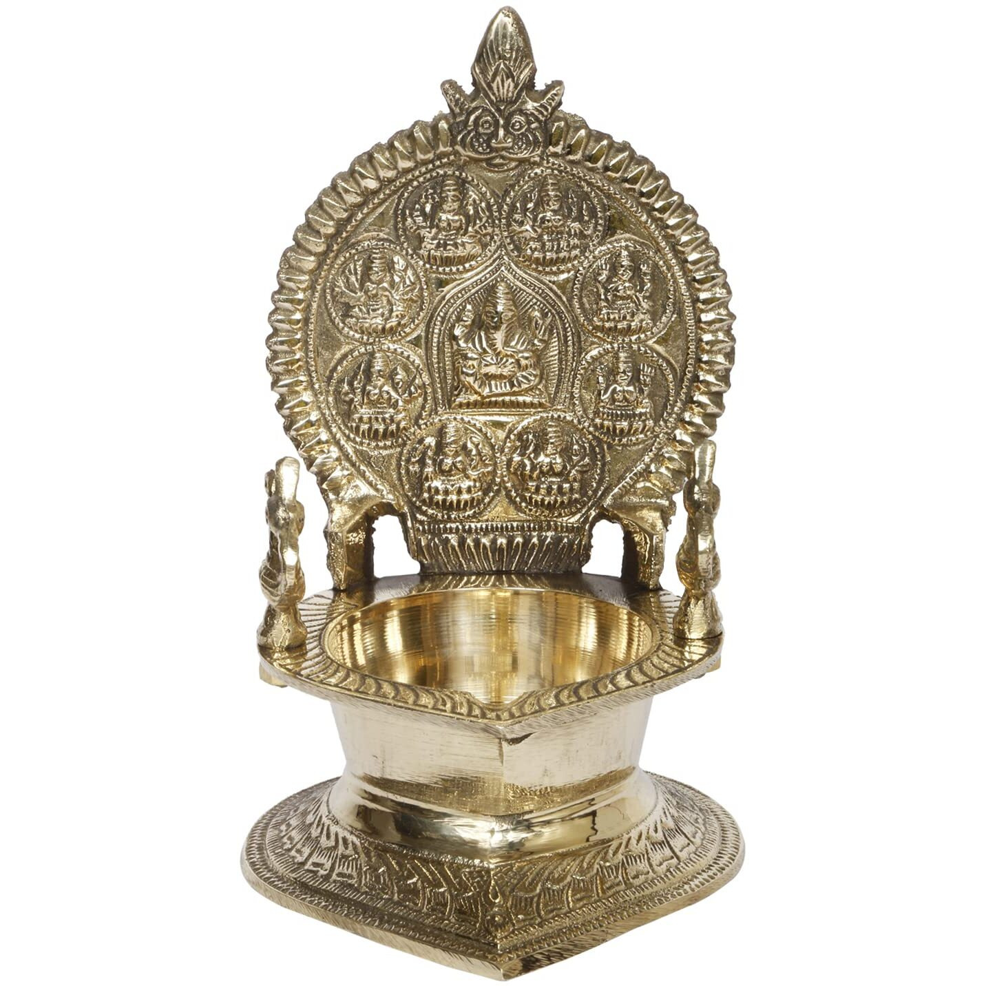 Artvarko Big Brass Astalakshmi Oil Diya with Ganesha for Home Decor Pooja Decorative Deepak Diwali Puja Gift 7 Inch