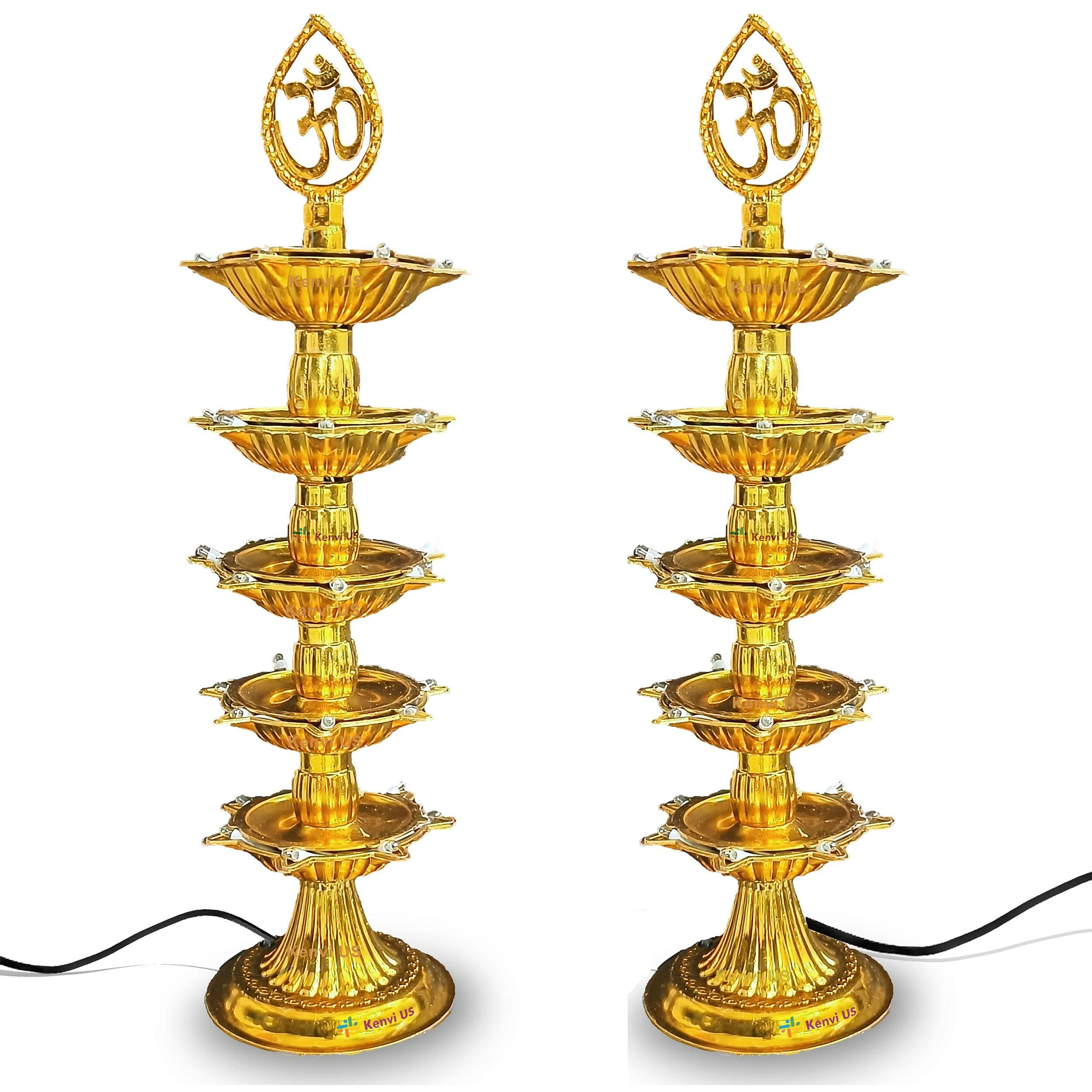 Pushkart Premium 5 Layer Electric Gold LED Bulb Lights Diya|Deep|Deepak for Pooja|Puja|Mandir| Diwali Festival Decoration||Pack of 2|| Make in India ||GFS-65460