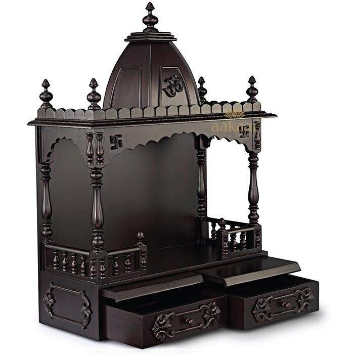 aakaar Idols & Temples - Premium Ethnic Wall Mounted Wooden Temple with Two Storage Drawers and Trays for Diya Batti (24 VO WD)