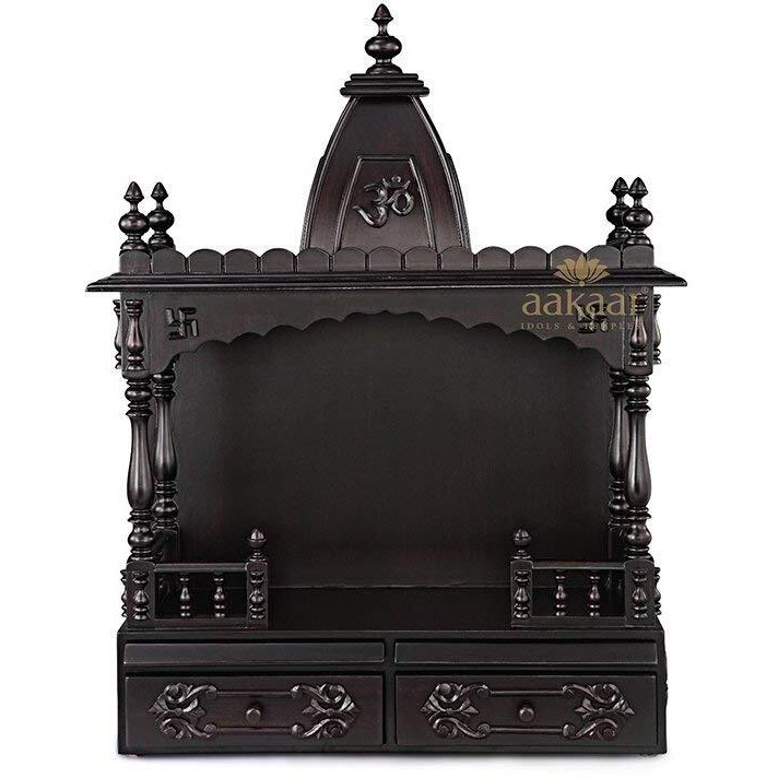 aakaar Idols & Temples - Premium Ethnic Wall Mounted Wooden Temple with Two Storage Drawers and Trays for Diya Batti (24 VO WD)