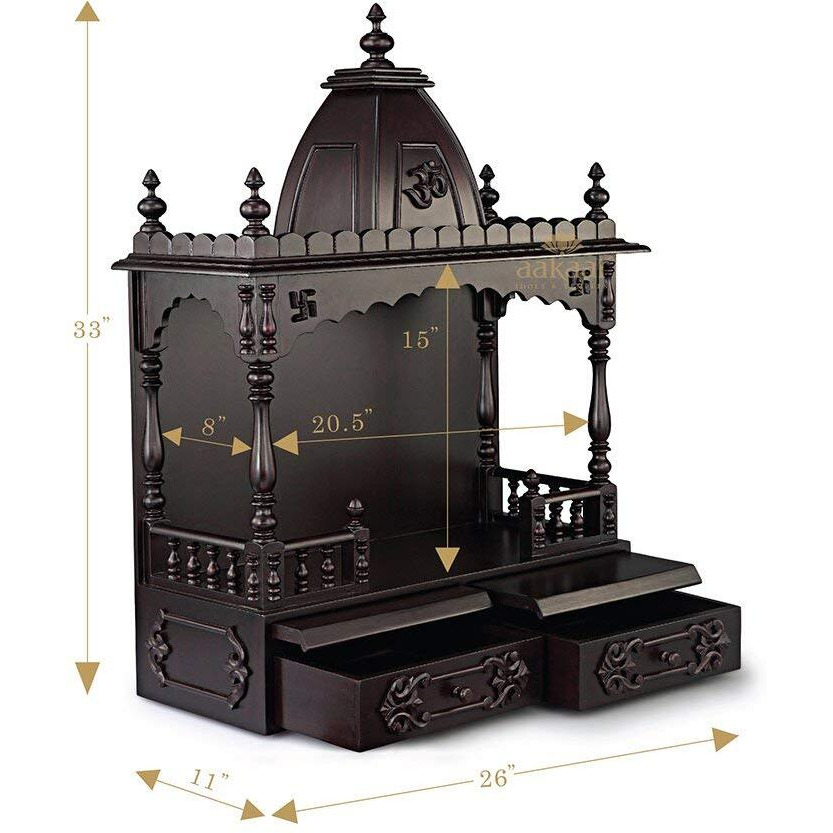 aakaar Idols & Temples - Premium Ethnic Wall Mounted Wooden Temple with Two Storage Drawers and Trays for Diya Batti (24 VO WD)