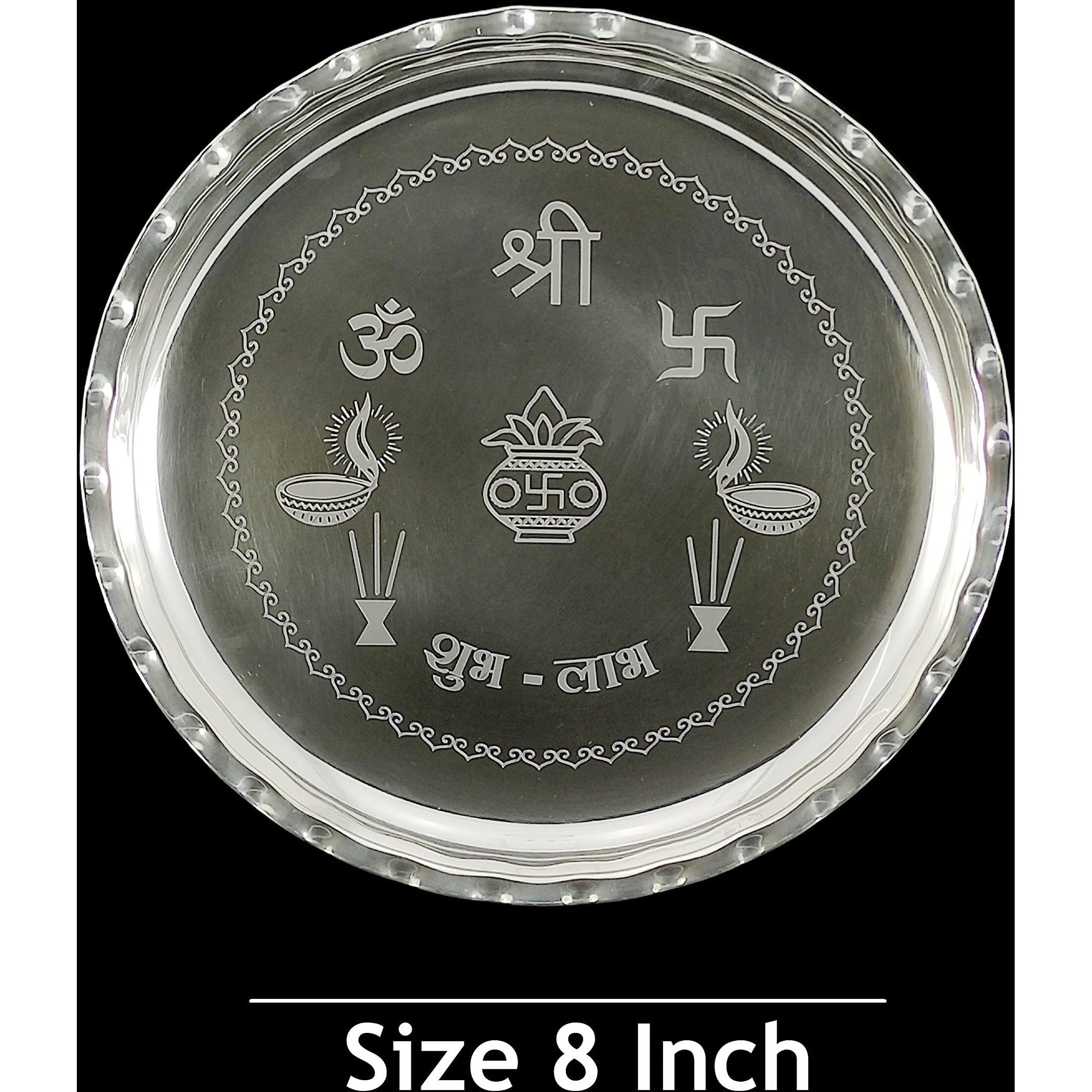 BENGALEN Silver Plated Pooja thali Set 8 Inch Plate Diya Dhup Dan Glass Ghanti Bowl Kumkum Stand Palli Daily Puja Thali for Diwali Home Mandir Office Wedding Return Festive Gift Items