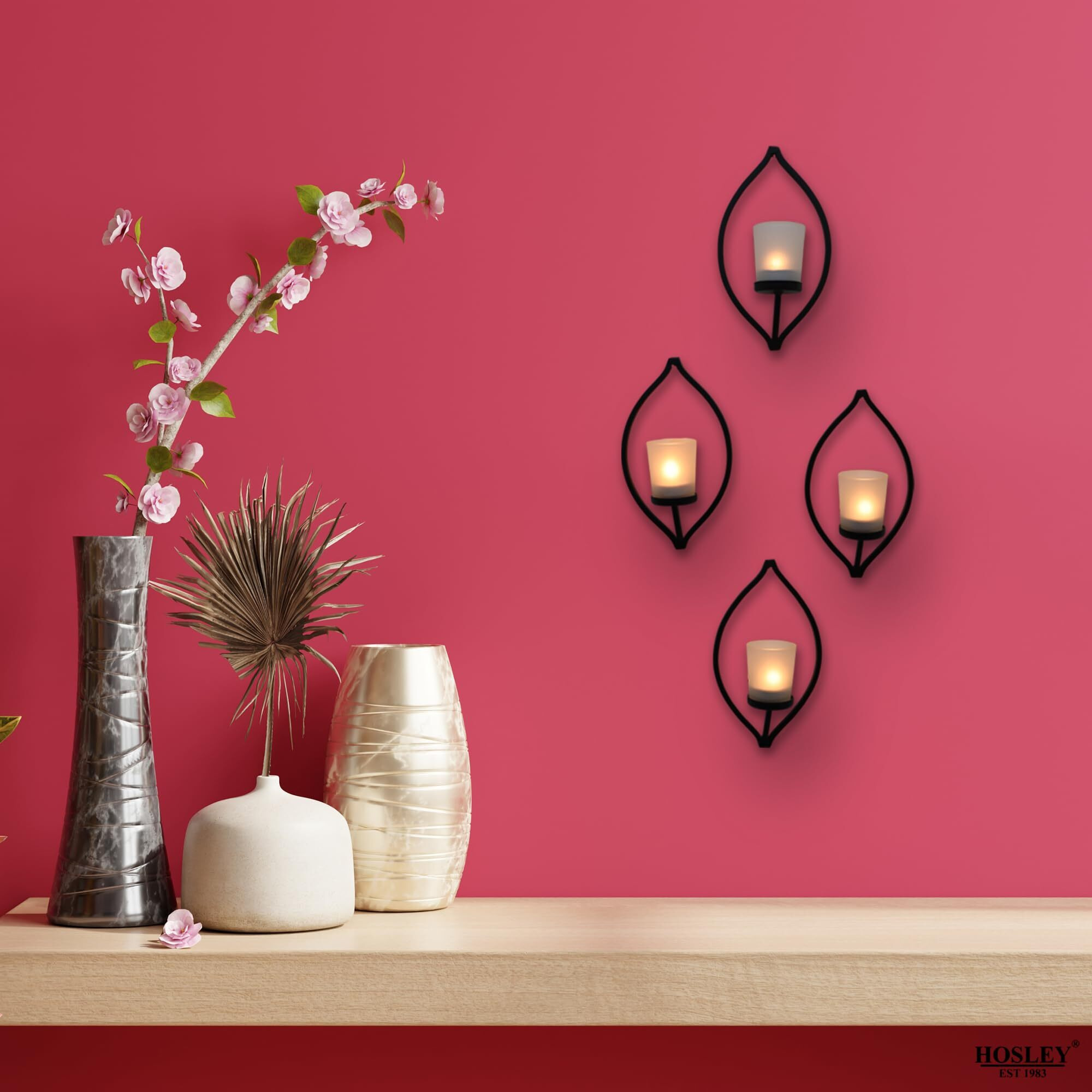 Hosley Wall Hanging Tealight Candle Holders for Home Decoration - Wall Sconces with Tealight Candles Home Decor Item (Set of 4)