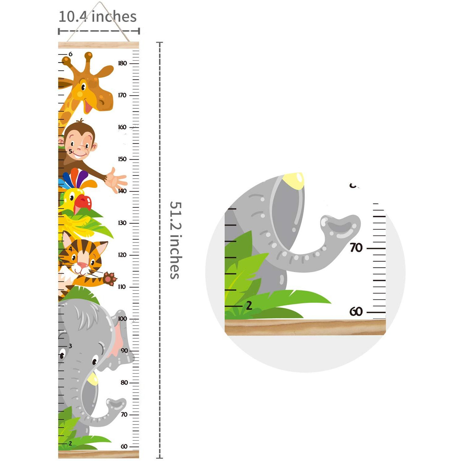 Animals Growth Chart for Kids, Baby Room Decor Height Chart, Canvas Height Measuring Rulers for Boys Girls with Hooks Wooden Frame (Animals 1)