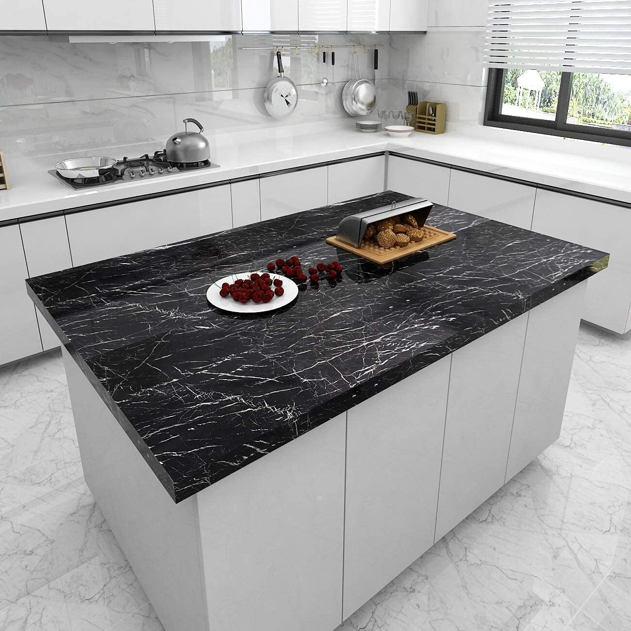 SARVATRAY Wall Paper for Wall Decor Black Marble Waterproof Kitchen Countertop Paper PVC Wallpaper for Kitchen and Home Furniture Dcor (Black Marble 60 * 500CM)