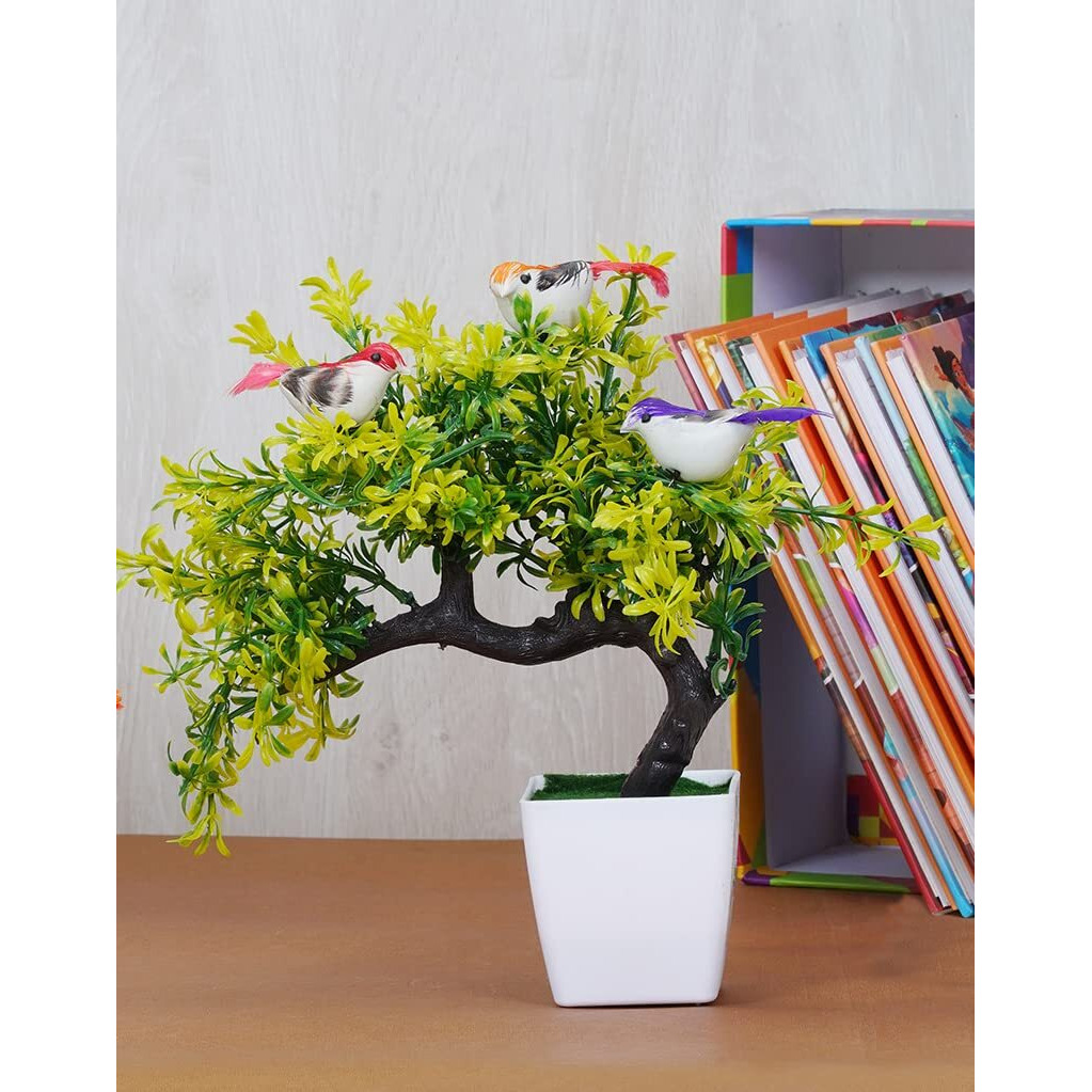 Dekorly Artificial Colourful Wild Bonsai Plants for Home Decor | Artificial Plants Outdoor, Plastic Plants for Home Office Desk Bathroom Bedroom (Green-E)