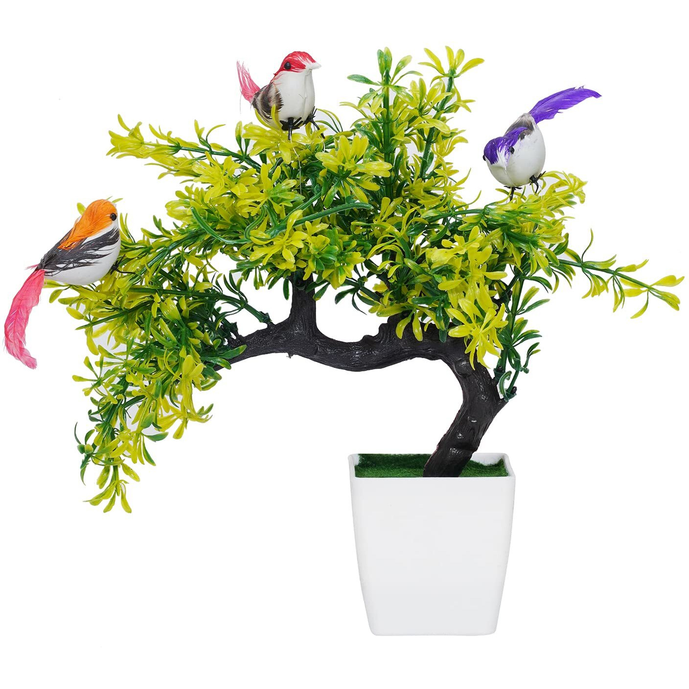 Dekorly Artificial Colourful Wild Bonsai Plants for Home Decor | Artificial Plants Outdoor, Plastic Plants for Home Office Desk Bathroom Bedroom (Green-E)