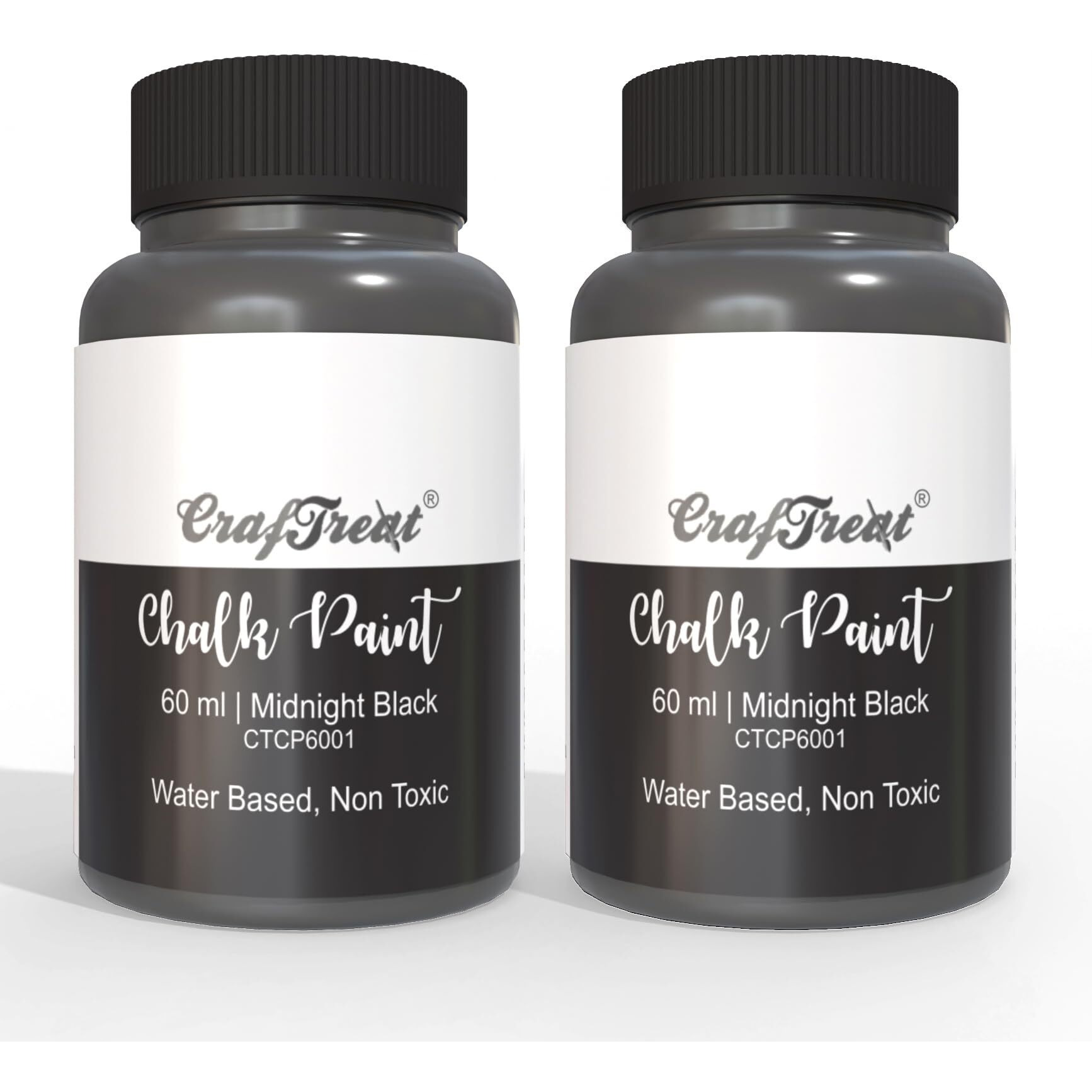 CrafTreat Midnight Black - Chalk Paint for Wood Furniture, Wall, Home Decor, Glass, DIY Craft - Matte Acrylic Multi Surface Paint - 60ml Each | Pack of 2