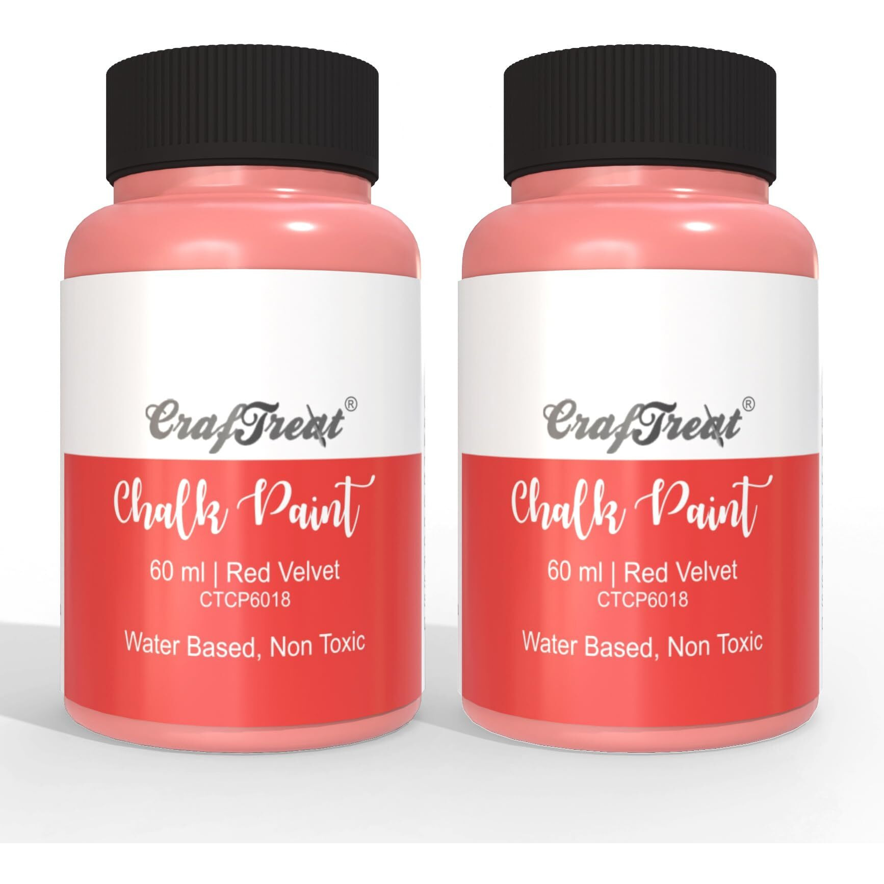 CrafTreat Red Velvet - Chalk Paint for Wood Furniture, Wall, Home Decor, Glass, DIY Craft - Matte Acrylic Multi Surface Paint 60 ML Each | Pack of 2