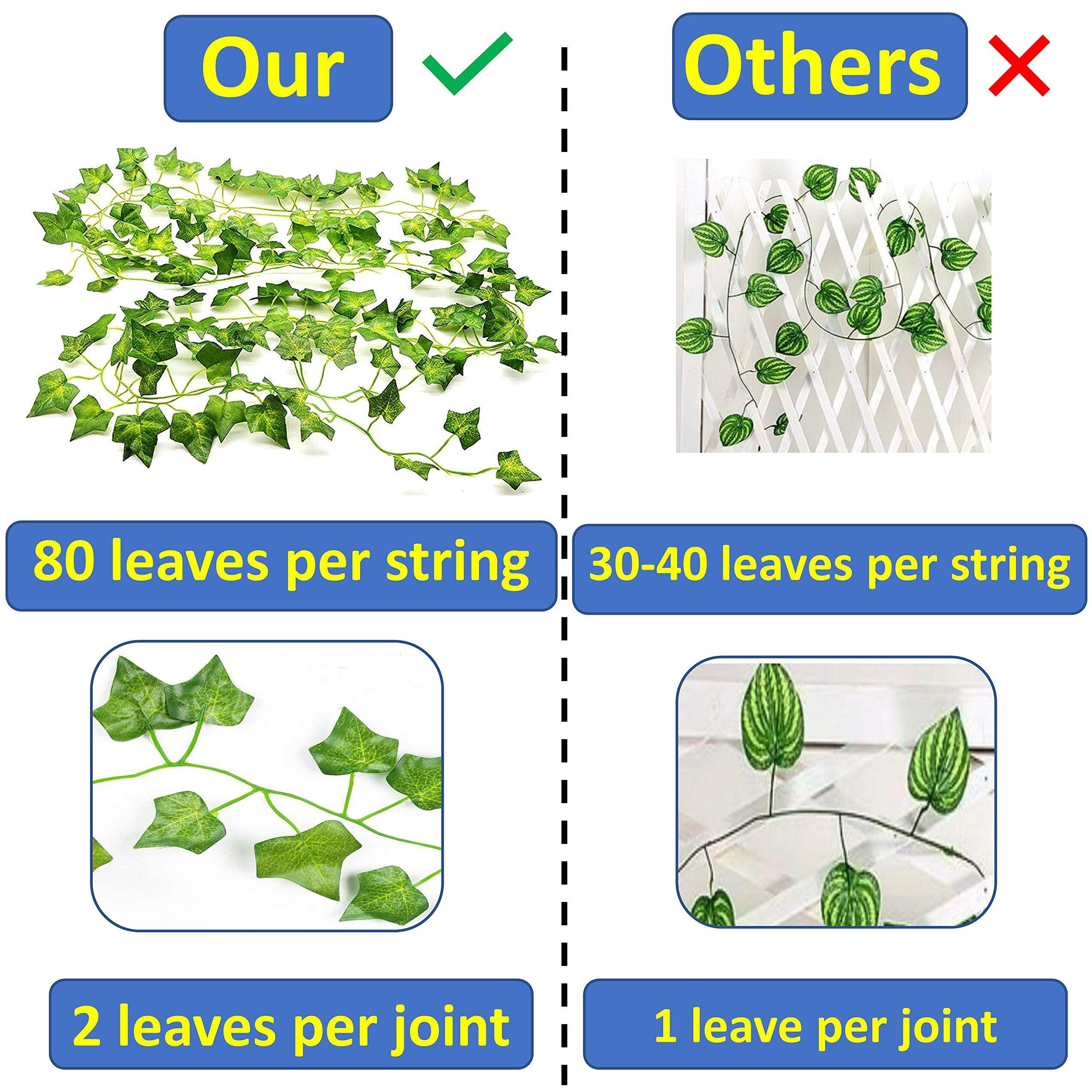 Tdas Artificial Plants Leaves Ivy Garlands Plant Greenery Hanging Vine Creeper Home Decor Door Wall Balcony Decoration Party Festival Craft, 80 Leaves, Green (6 pcs) SilkPlastic