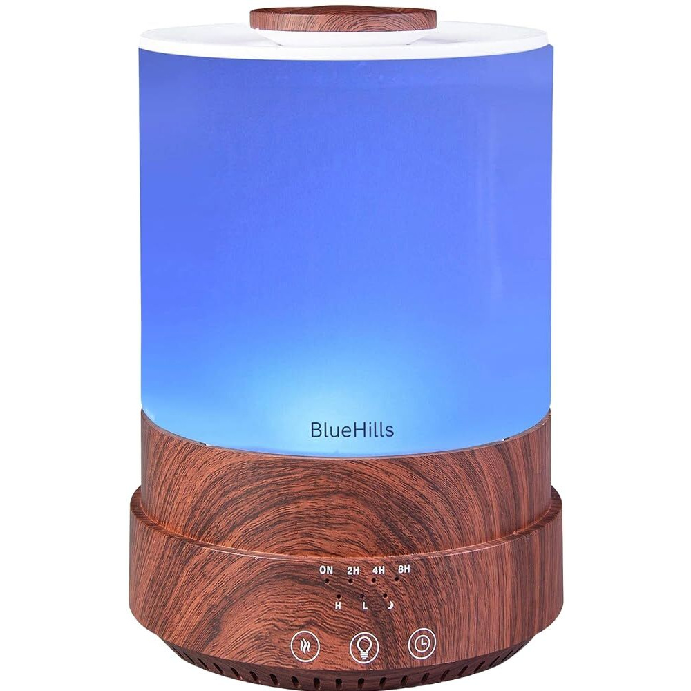 BlueHills 2500 ML XL Essential Oil Diffuser Aroma Humidifier with Timer for Large Home Decor Baby Rooms Big Huge 2.5 L Capacity Long Run with Lights Dark Wood Grain - F003