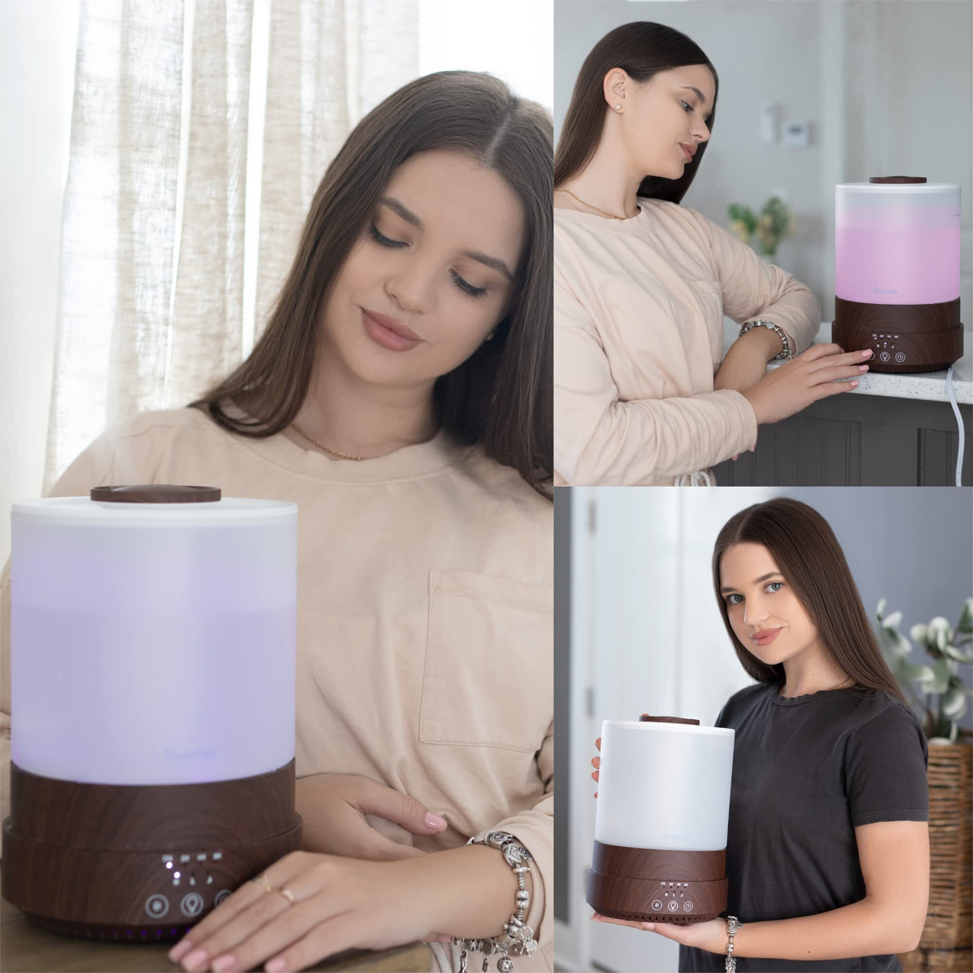 BlueHills 2500 ML XL Essential Oil Diffuser Aroma Humidifier with Timer for Large Home Decor Baby Rooms Big Huge 2.5 L Capacity Long Run with Lights Dark Wood Grain - F003