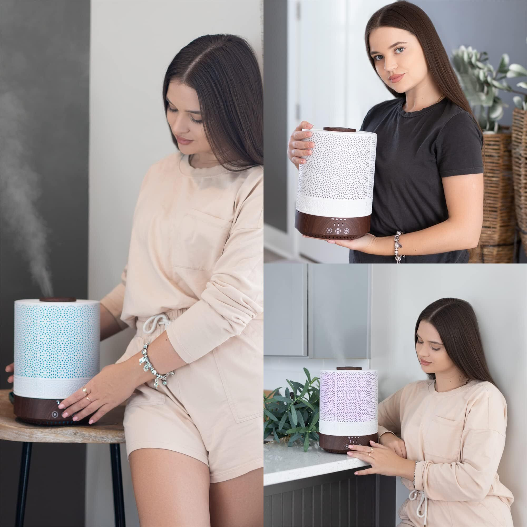 BlueHills 2500 ML XL Essential Oil Diffuser for Large Room Aroma Humidifier Home Decor Bed Baby Room Big Huge 2.5 L Capacity Long Run Color Lights Decorative Design High Mist Dark Wood Grain F004