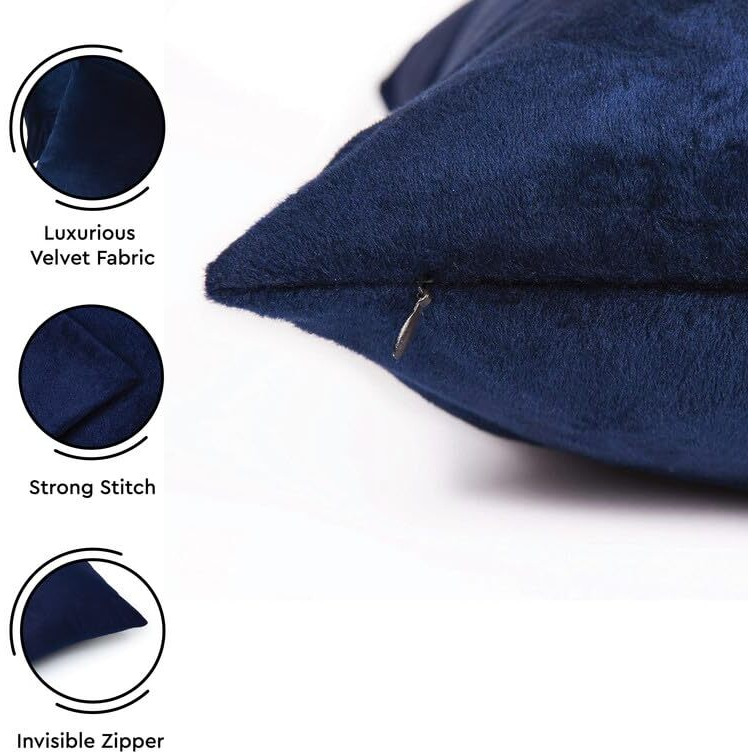 Encasa Homes Decorative Velvet Cushion Cover 1pc Set - 50x50cm (20x20) - Navy Blue- Soft Smooth Plain Solid Colour Fabric, Large Square Pillow Covers for Bed, Sofa, Chair Seat, Home Decor