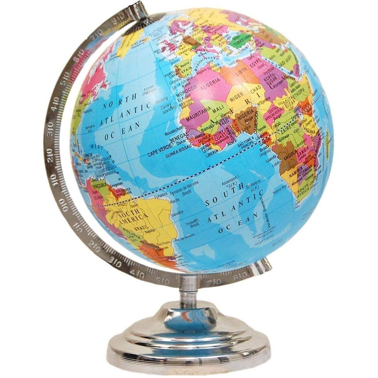 GeoKraft Globe Educational Globe 10 inches height and 8 Inches diameter Rotating World Globe with Steel Finish Arc and Base/World Globe/Home Decor/Office Decor/Gift Item (Blue)