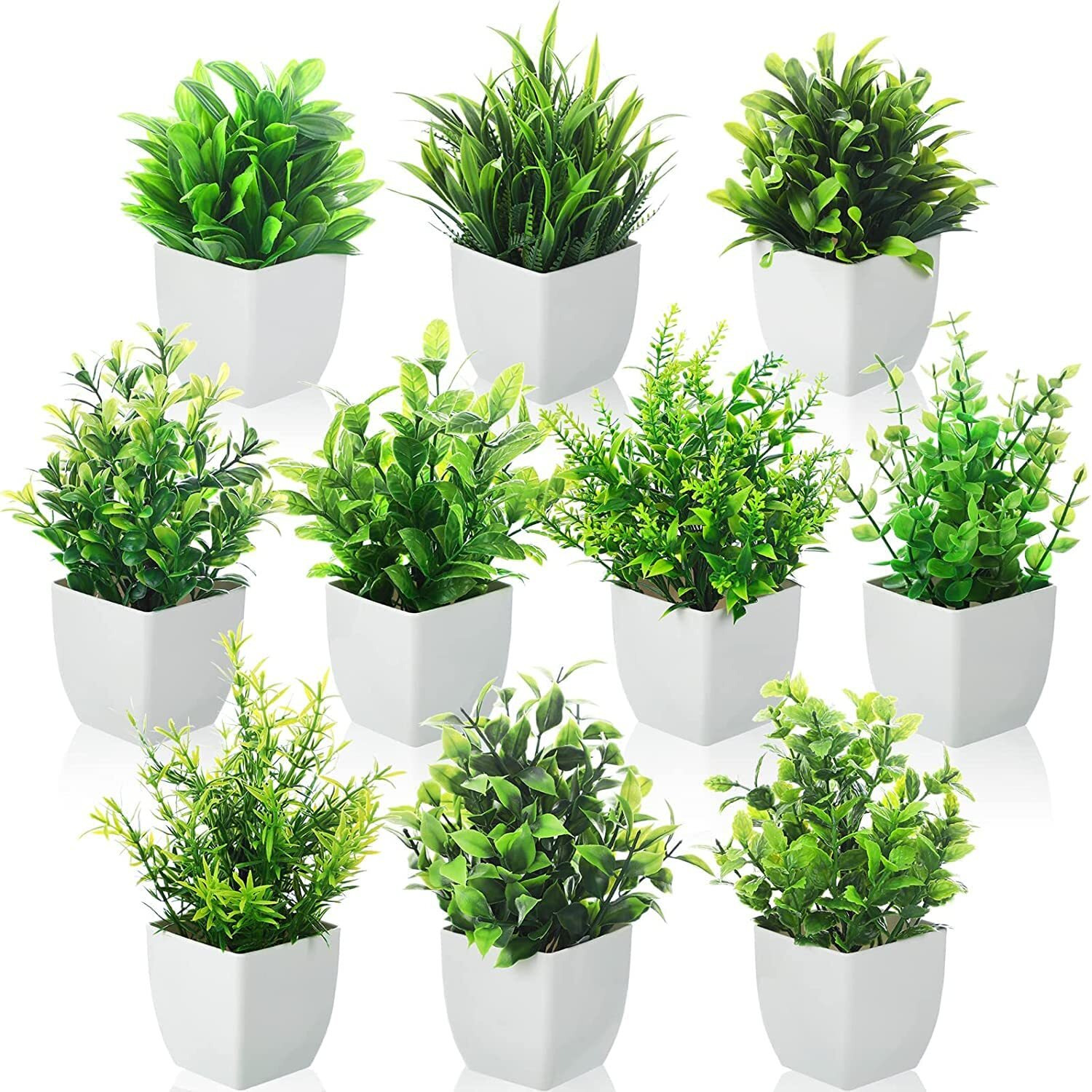 Dekorly Artificial Potted Plants, Pack of 10 Artificial Plastic Eucalyptus Plants Small Indoor Potted Houseplants, Small Faux Plants for Home Decor Bathroom Office Farmhouse (Set 0F 10)