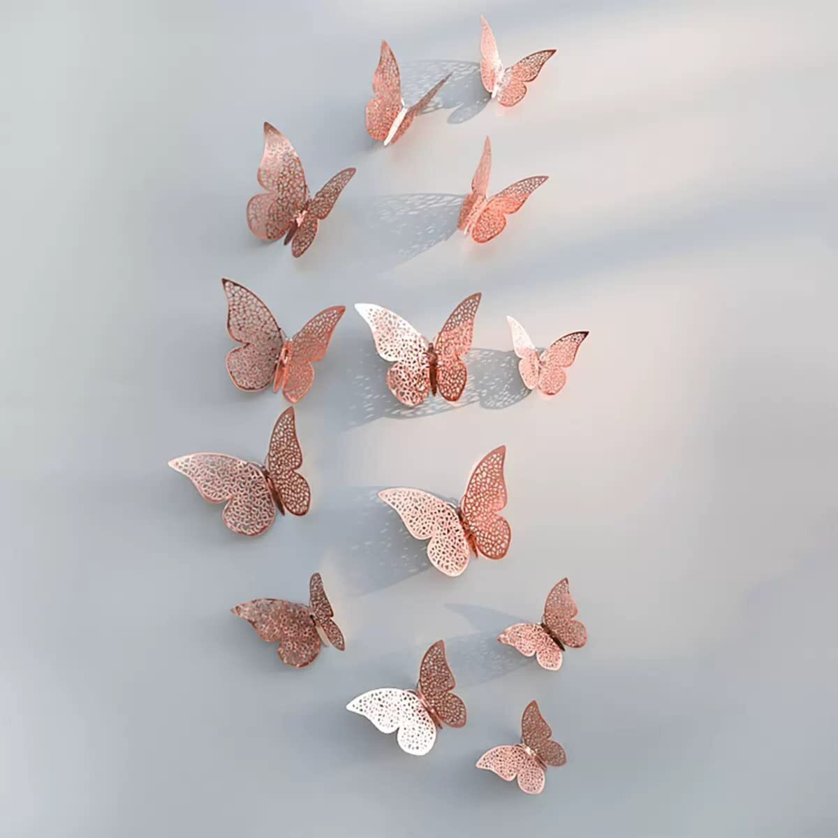 Xtore  Congealed Paper Metallic Finish Home Decor 3D Butterfly with Sticking Pads (Rose Gold) -Set of 12 Pcs