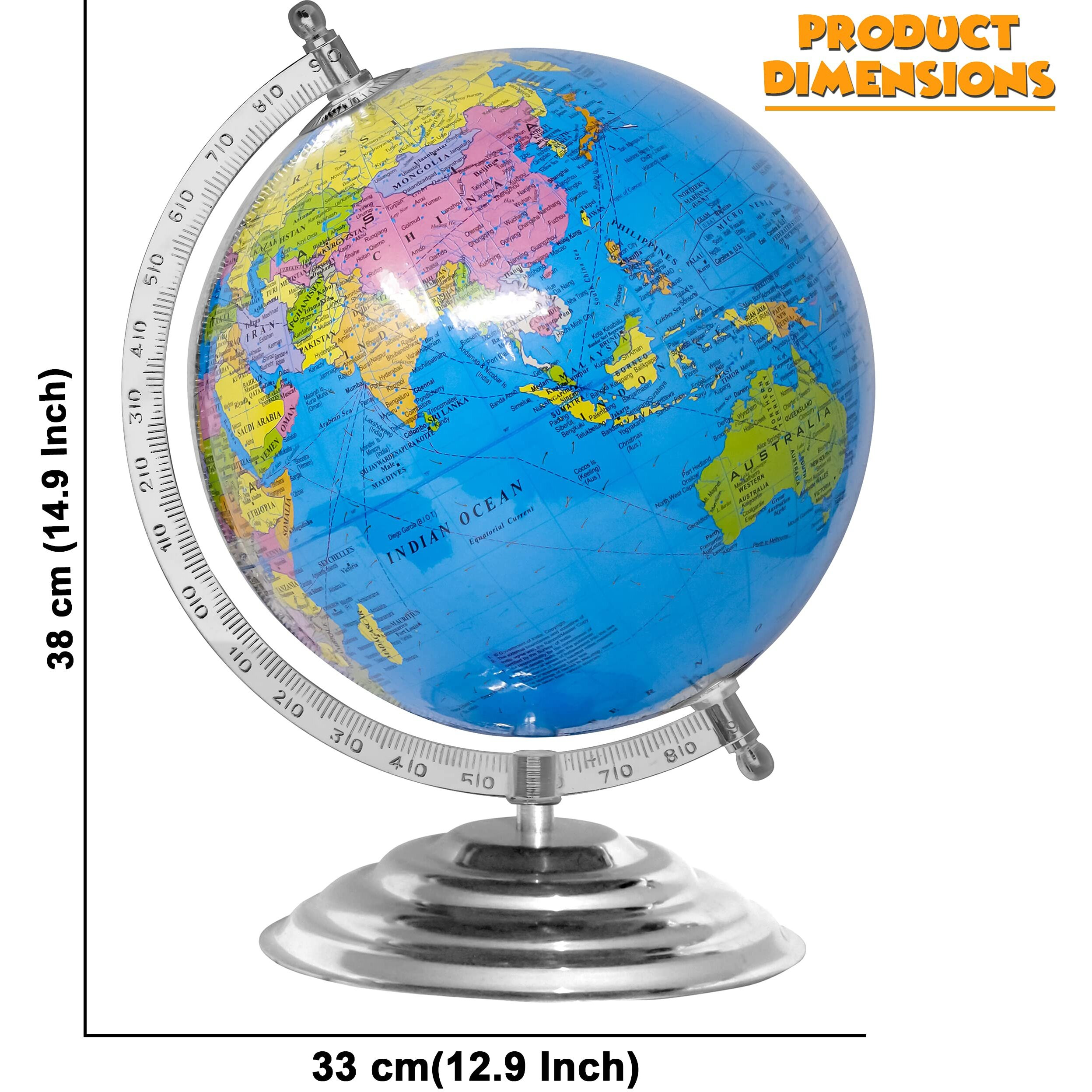 zest 4 toyz Globe Educational 15 Inches Height Metal Base Globe Home Decor World Globe Office Decor Gift Item Show Piece