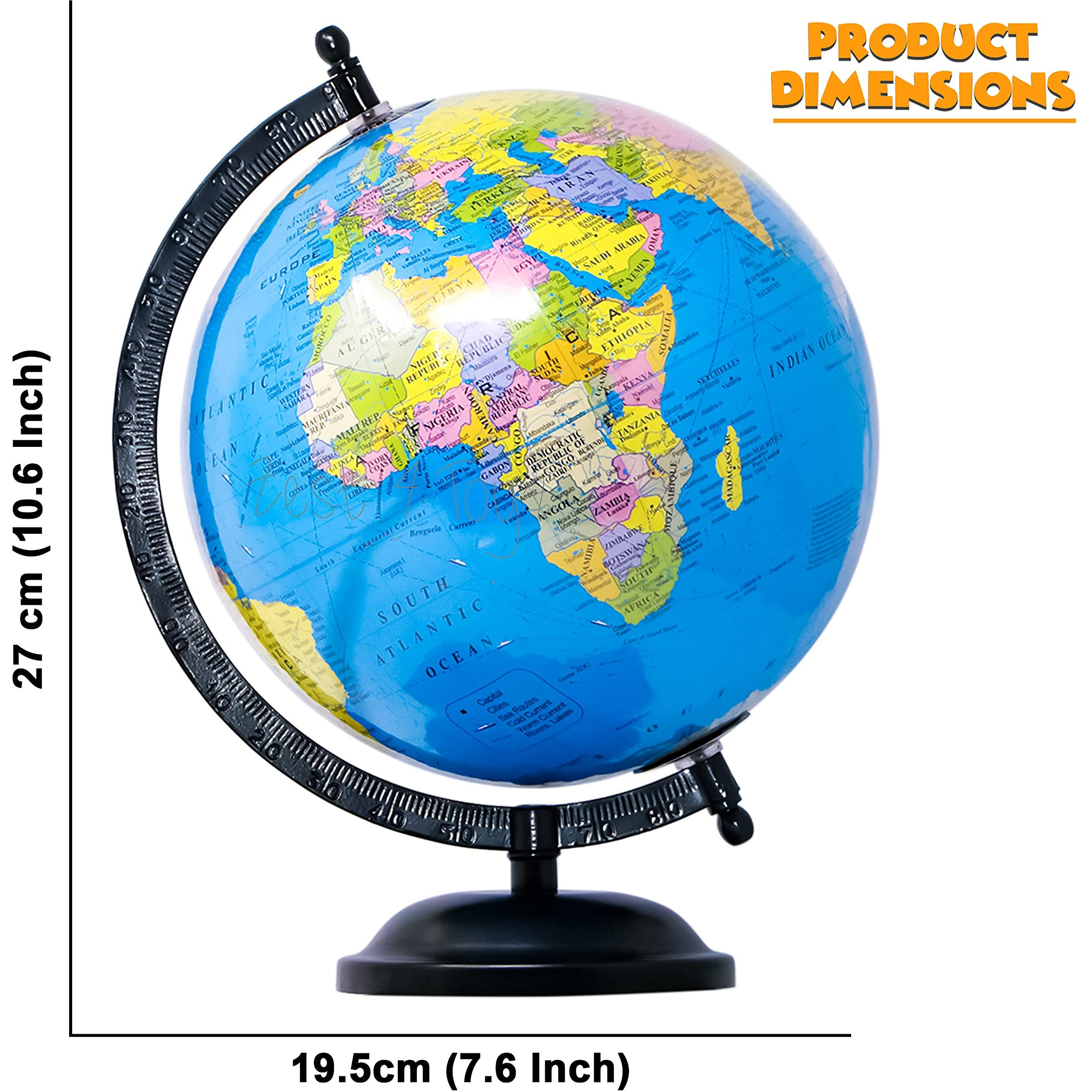 zest 4 toyz Globe Educational 10 Inches Height Metal Black Base Globe Home Decor World Globe Office Decor Gift Item Show Piece