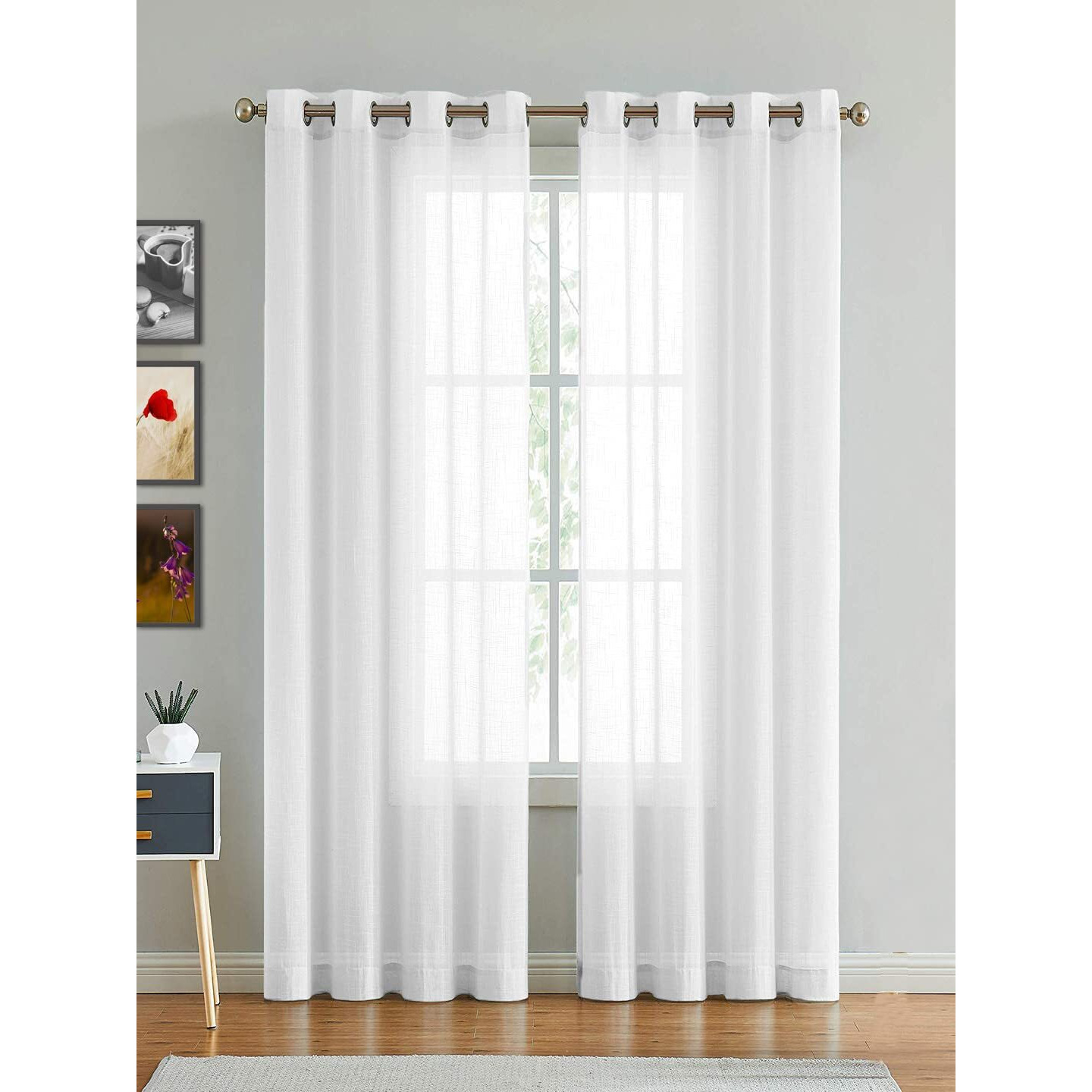 HOMEMONDE Exclusive Solid Cotton Linen Sheer Curtain Set For Long Door 9 Feet, Linen Textured Plain Sheer Long Door Grommet Curtains For Home Decor, Hangs Elegantly With Eyelets (4.5 Ftx9Ft White)