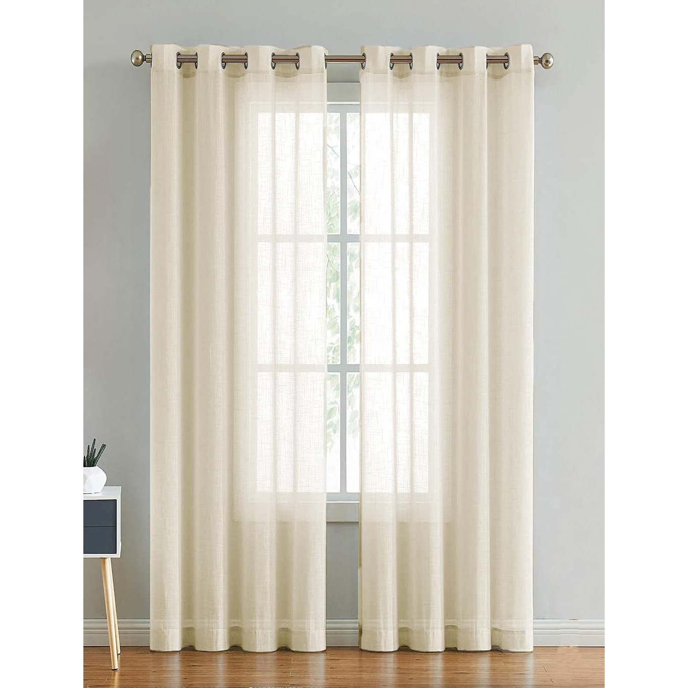 HOMEMONDE Solid Sheer Curtain Set for Long Door, Linen Textured Plain Sheer 9 Feet Curtain for Home Decor, Hangs Elegantly with Grommet (9 x 4.5 FT beige)