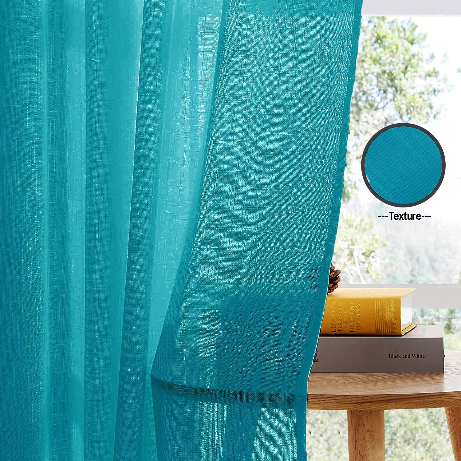 HOMEMONDE Exclusive Solid Cotton Linen Sheer Curtain for Home Decor, Hangs Elegantly with Eyelets -BLUE Pack of 2 (HMCR_032)