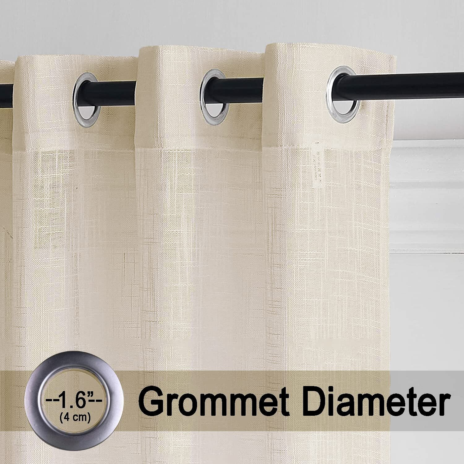 HOMEMONDE Solid Sheer Curtain Set for Door 8 Feet, Faux Linen Textured Plain Sheer Door Curtain for Home Decor, Hangs Elegantly with Eyelets (4.5 ftx8ft beige)