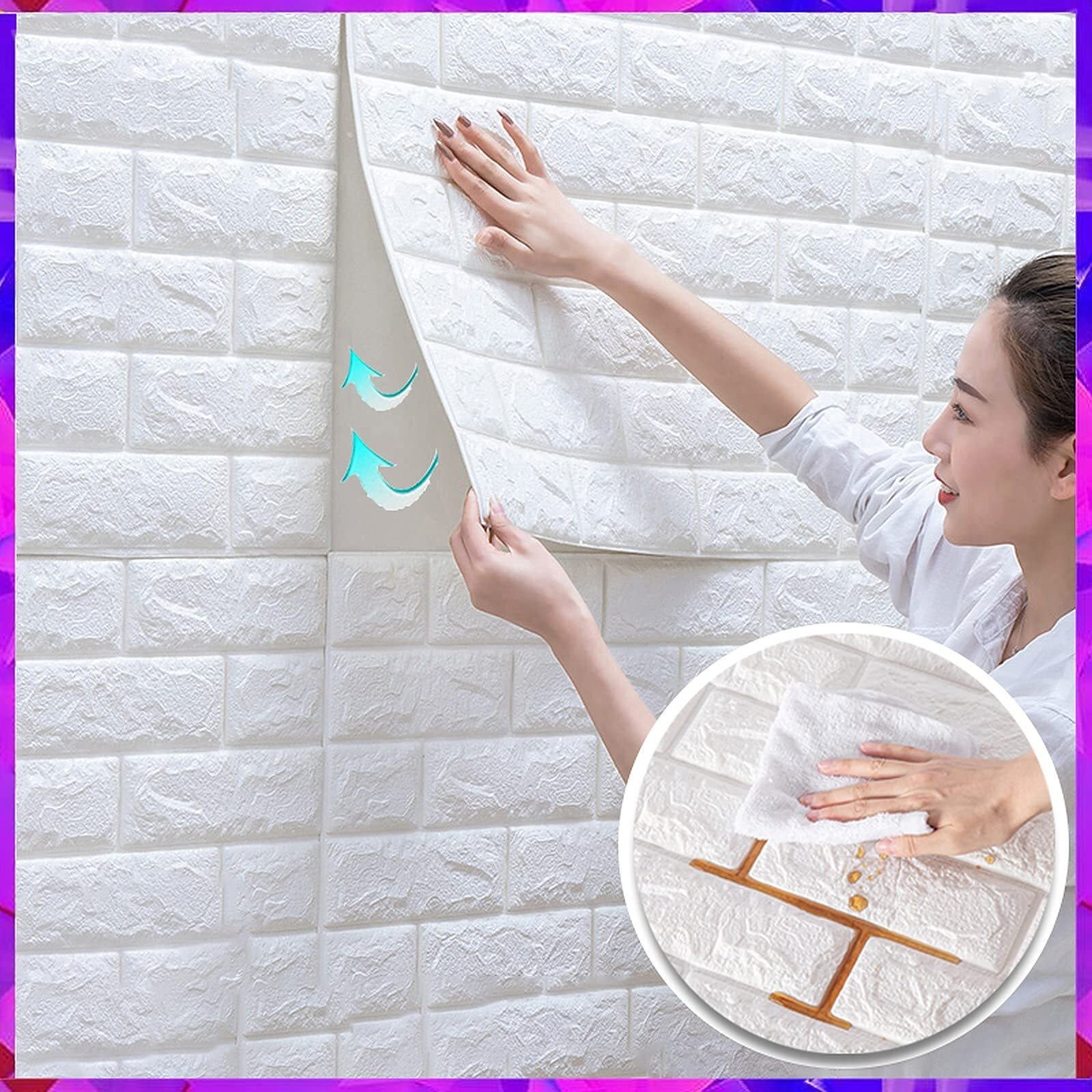 Wolpin 3D White Brick Wallpaper for Wall PE Foam Wall Stickers Self Adhesive DIY Wall Decor (70 x 77cm, Appx. 5.8Sq Feet)