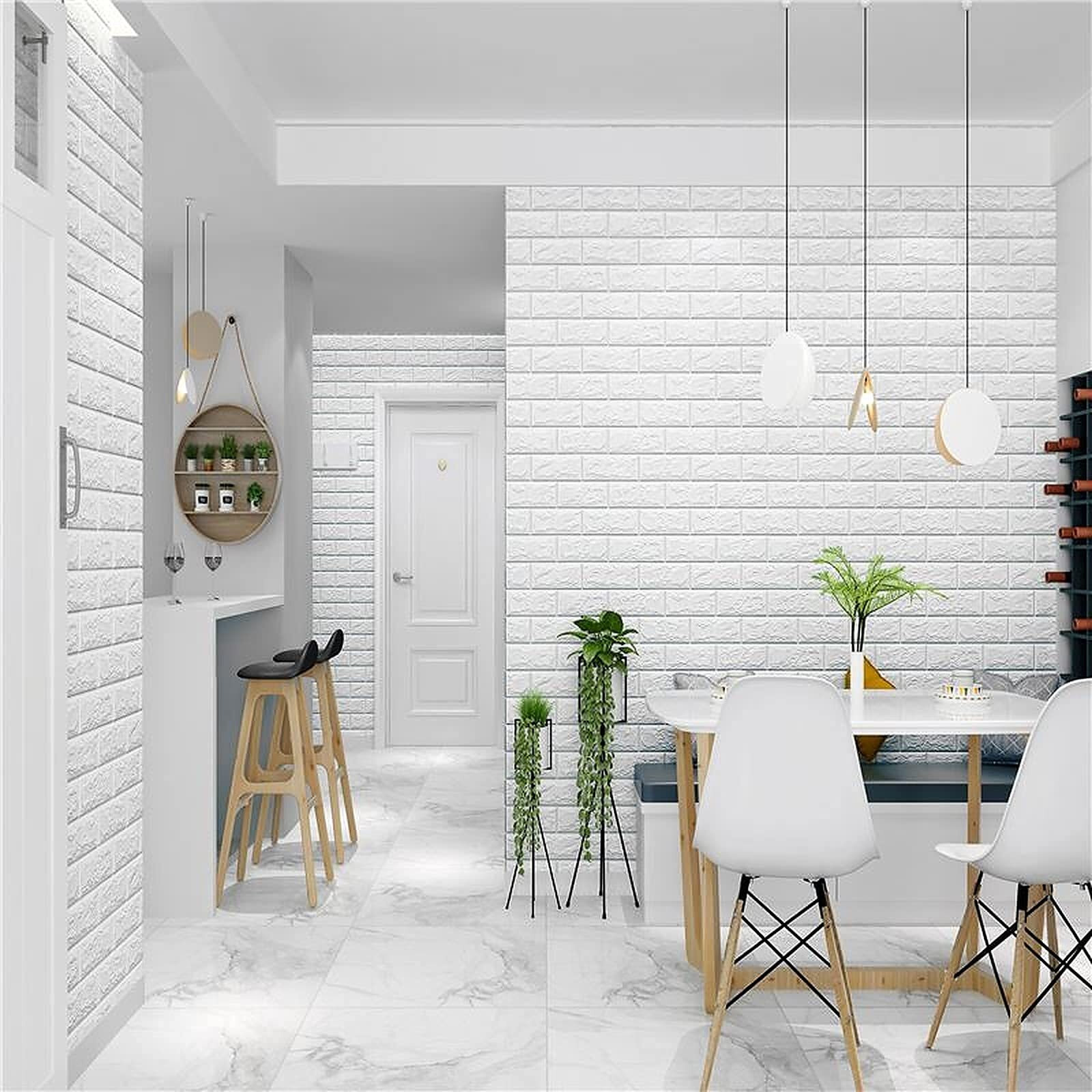 Wolpin 3D White Brick Wallpaper for Wall PE Foam Wall Stickers Self Adhesive DIY Wall Decor (70 x 77cm, Appx. 5.8Sq Feet)