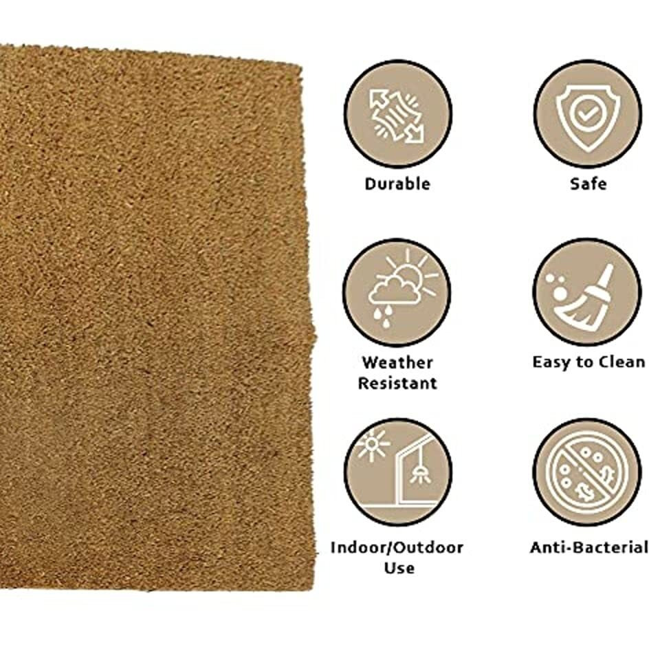 Onlymat Natural Coir Rectangular Doormat With Anti-Slip Rubber Back For Indoor, Outdoor, Patio, Home, And Office - Handcrafted, Large, And Thick Plain Design Mats For Entryway Decor, Beige,90 X 60Cm