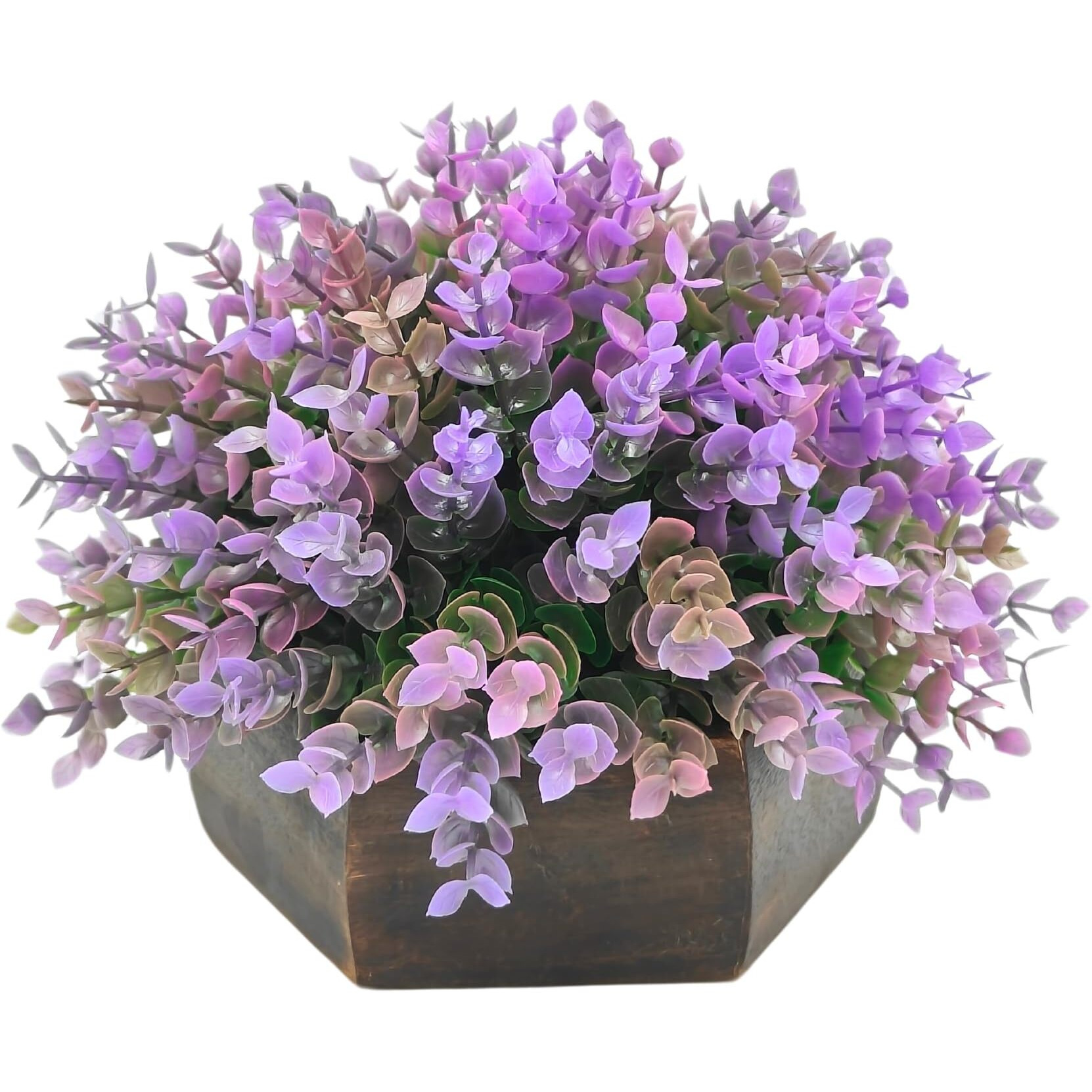 fancymart Artificial Hackleberry Purple Plant in Wood Hexagon Pot - 15cm Height - Home & Office Decor Elegant Potted Plant for Tabletop Enhancement