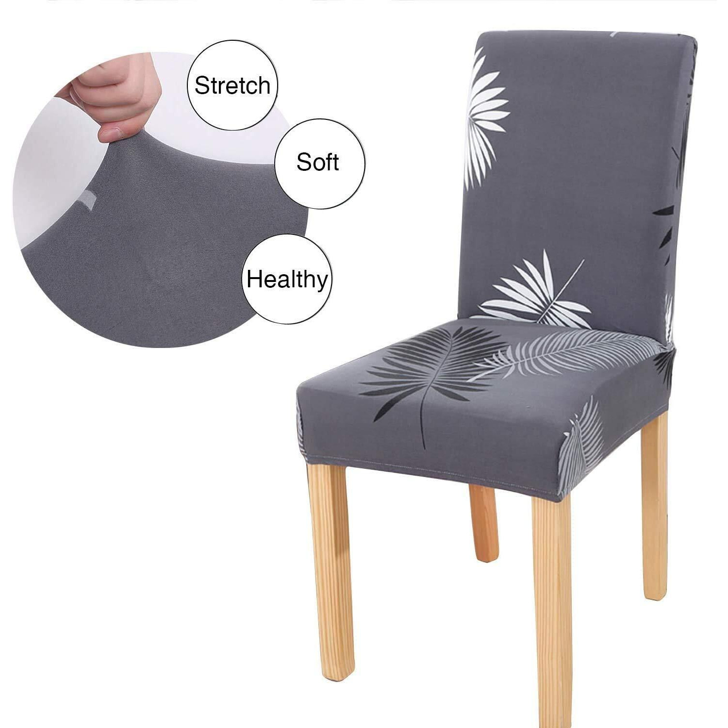 Lukzer Floral Polyester Elastic Stretch Removable & Washable Dining Chair Cover Protective Seat Slipcover - Home Decor (4 Pieces , Grey Leaves Design)