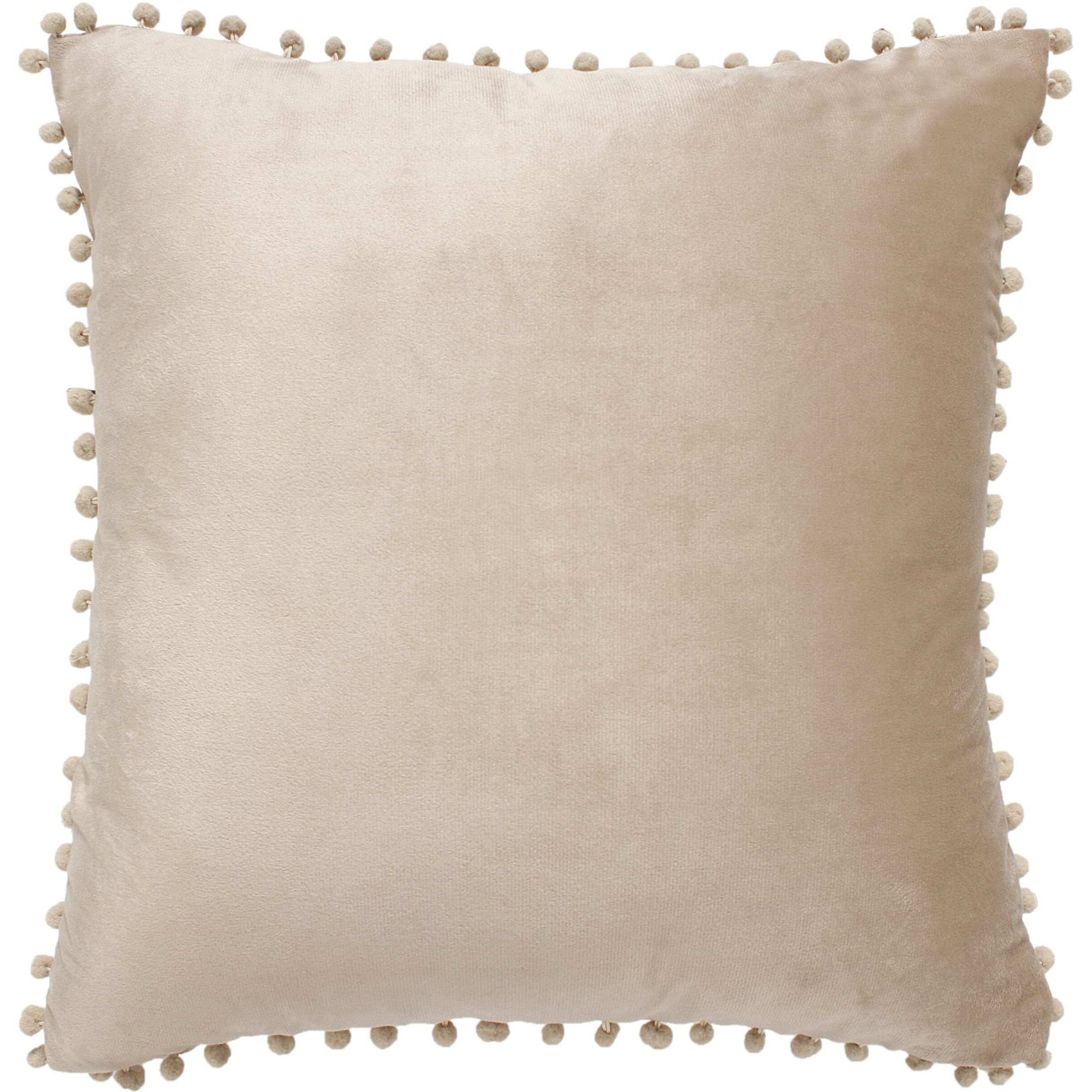 Amazon Brand  Umi Velvet Pompom Cushion Cover 22x22 Inch - Set of 2 Large Square Throw Pillow Covers for Sofa Living Room or Home Decor in Cream Color