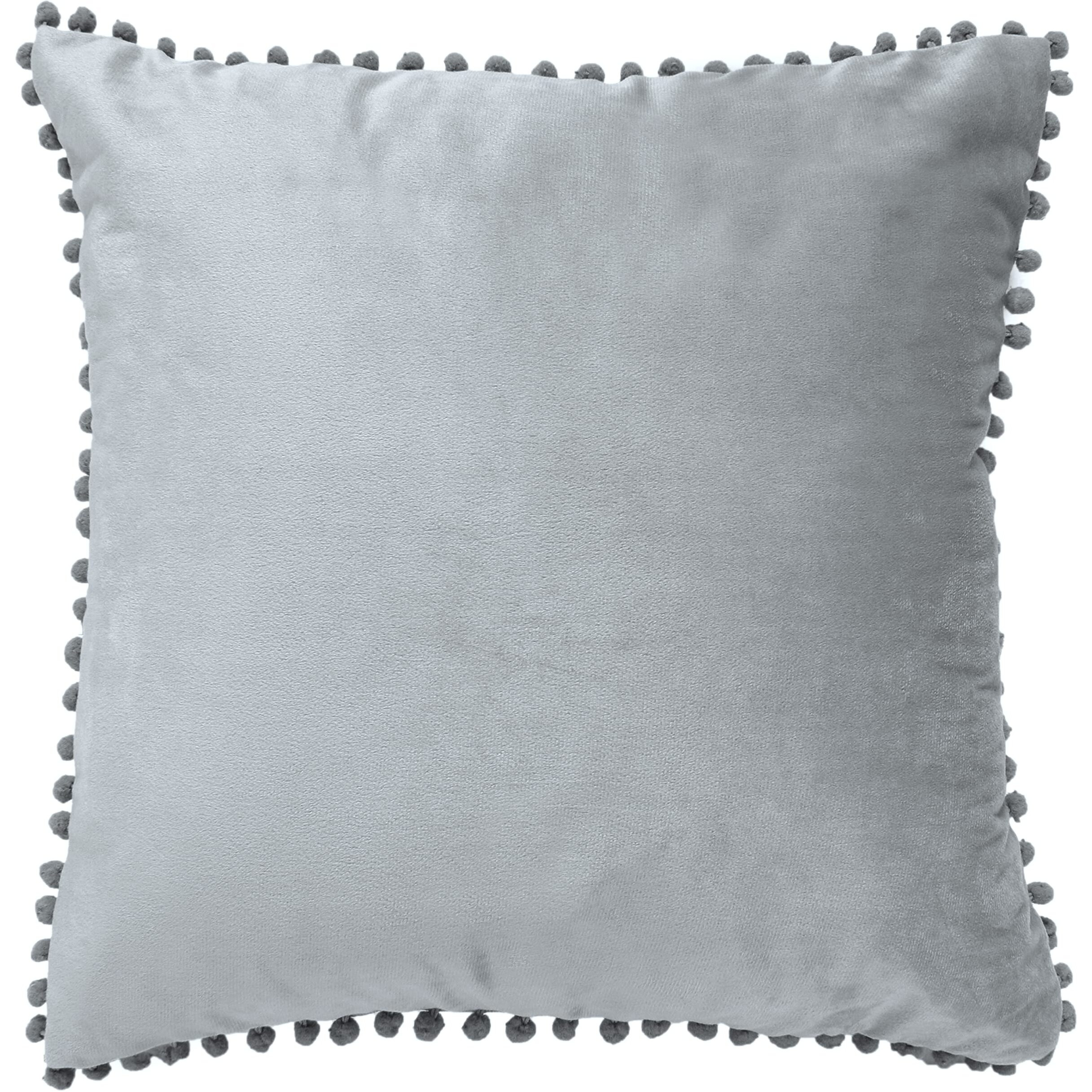 Amazon Brand  Umi Velvet Pompom Cushion Cover 22x22 Inch - Set of 2 Large Square Throw Pillow Covers for Sofa Living Room or Home Decor in Silver Color