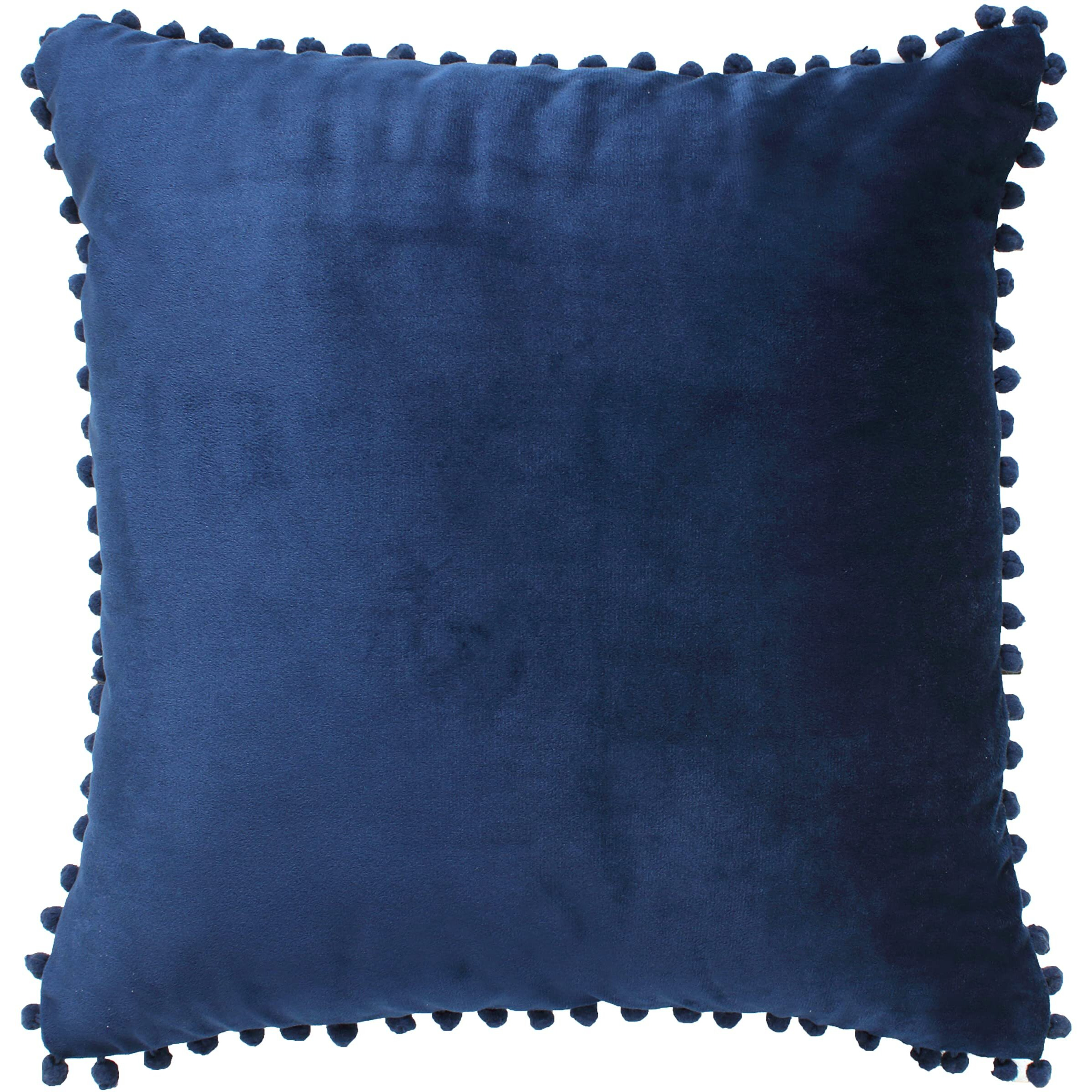 Amazon Brand  Umi Velvet Pompom Cushion Cover 24x24 Inch - Set of 2 Large Square Throw Pillow Covers for Sofa Living Room or Home Decor in Blue Color