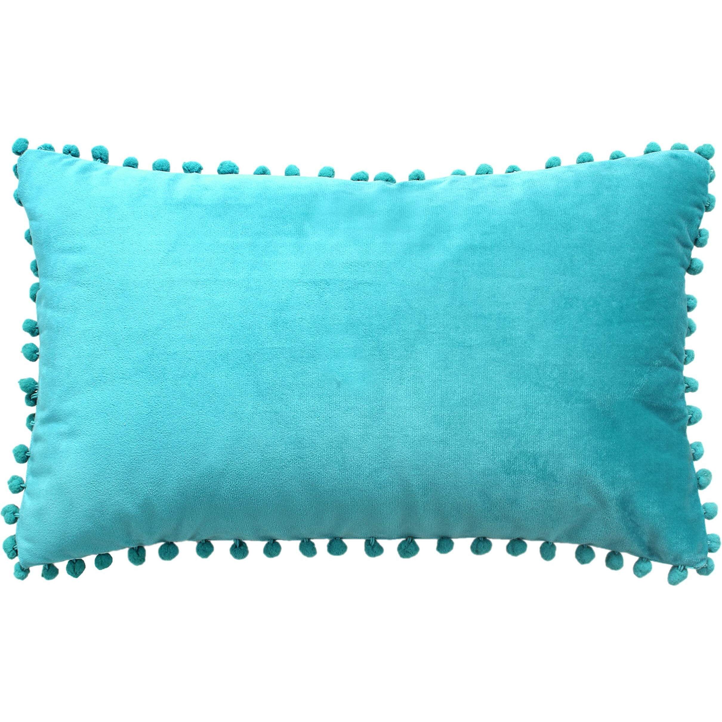 Amazon Brand  Umi Velvet Pompom Cushion Cover 12x20 Inch - Set of 2 Large Square Throw Pillow Covers for Sofa Living Room or Home Decor in Teal Color