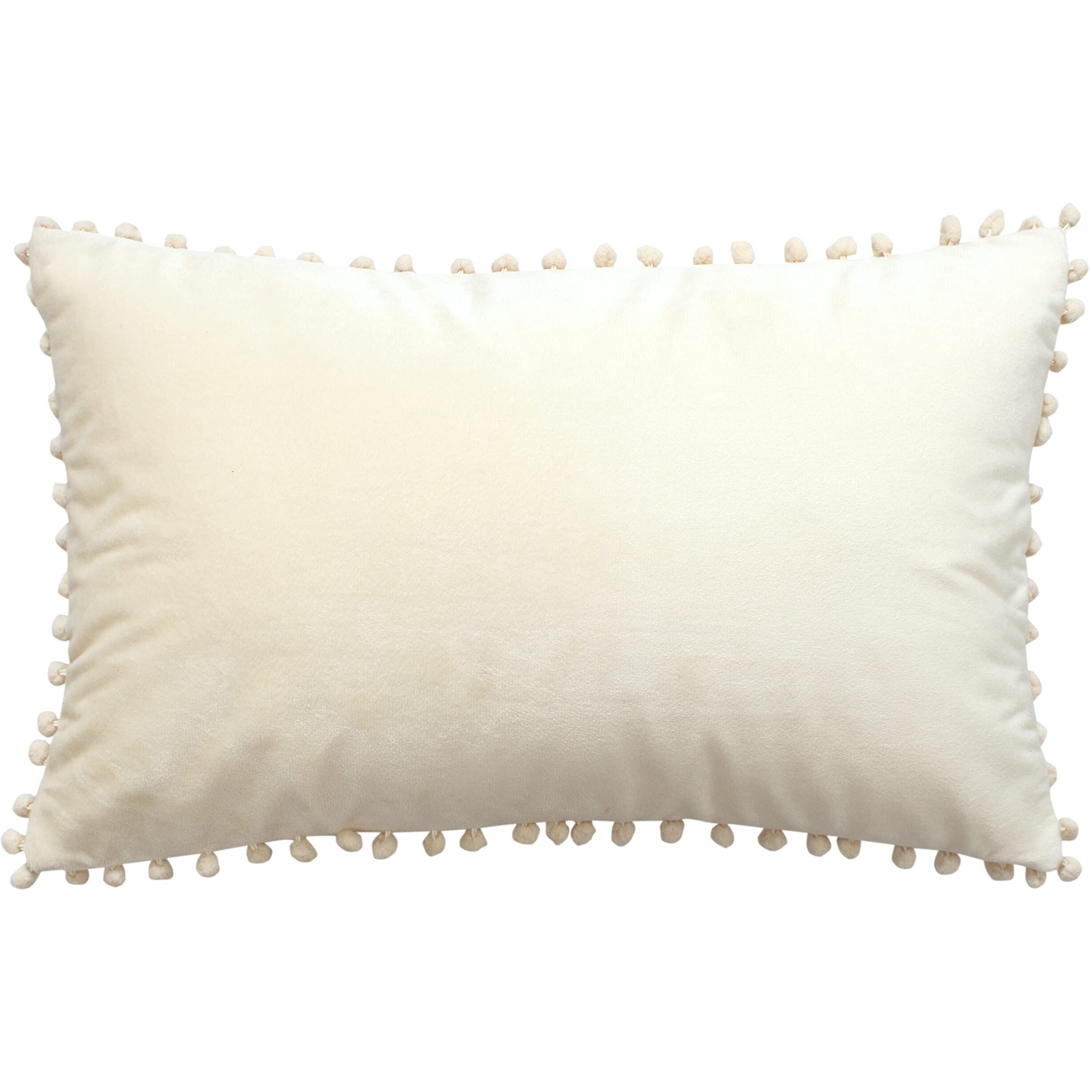 Amazon Brand  Umi Velvet Pompom Cushion Cover 12x20 Inch - Set of 2 Large Square Throw Pillow Covers for Sofa Living Room or Home Decor in Cream Color