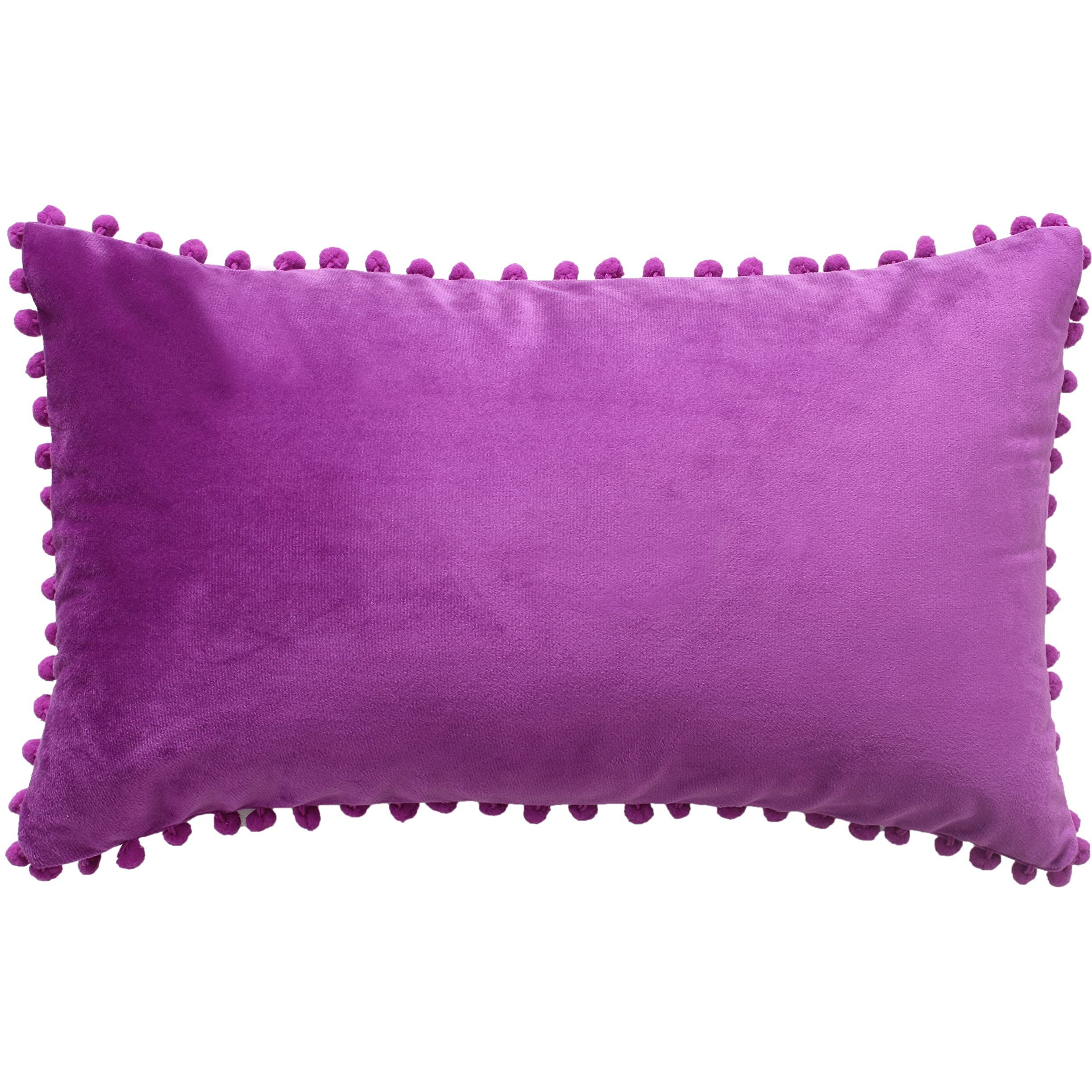 Amazon Brand  Umi Velvet Pompom Cushion Cover 12x20 Inch - Set of 2 Large Square Throw Pillow Covers for Sofa Living Room or Home Decor in Purple Color