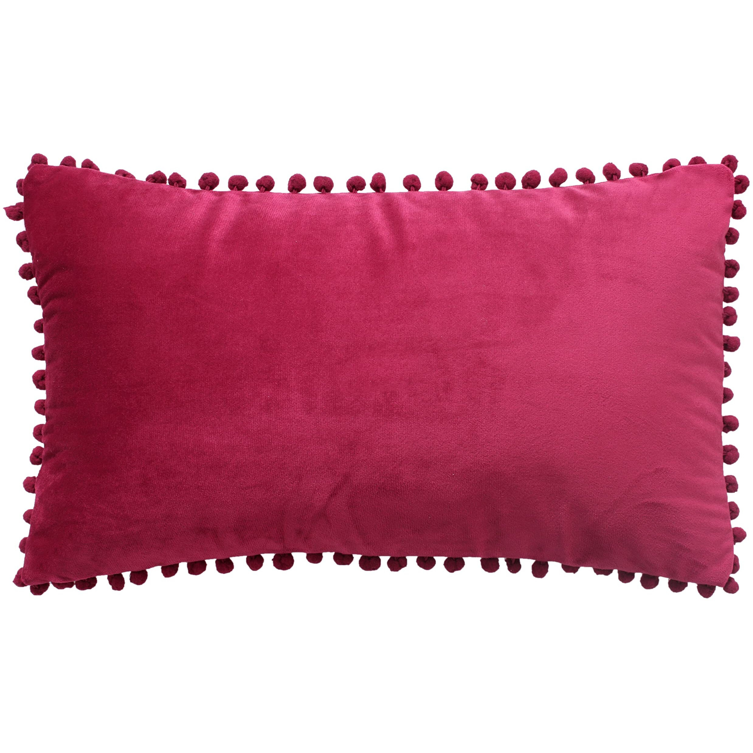 Amazon Brand  Umi Velvet Pompom Cushion Cover 12x20 Inch - Set of 2 Large Square Throw Pillow Covers for Sofa Living Room or Home Decor in Wine Color