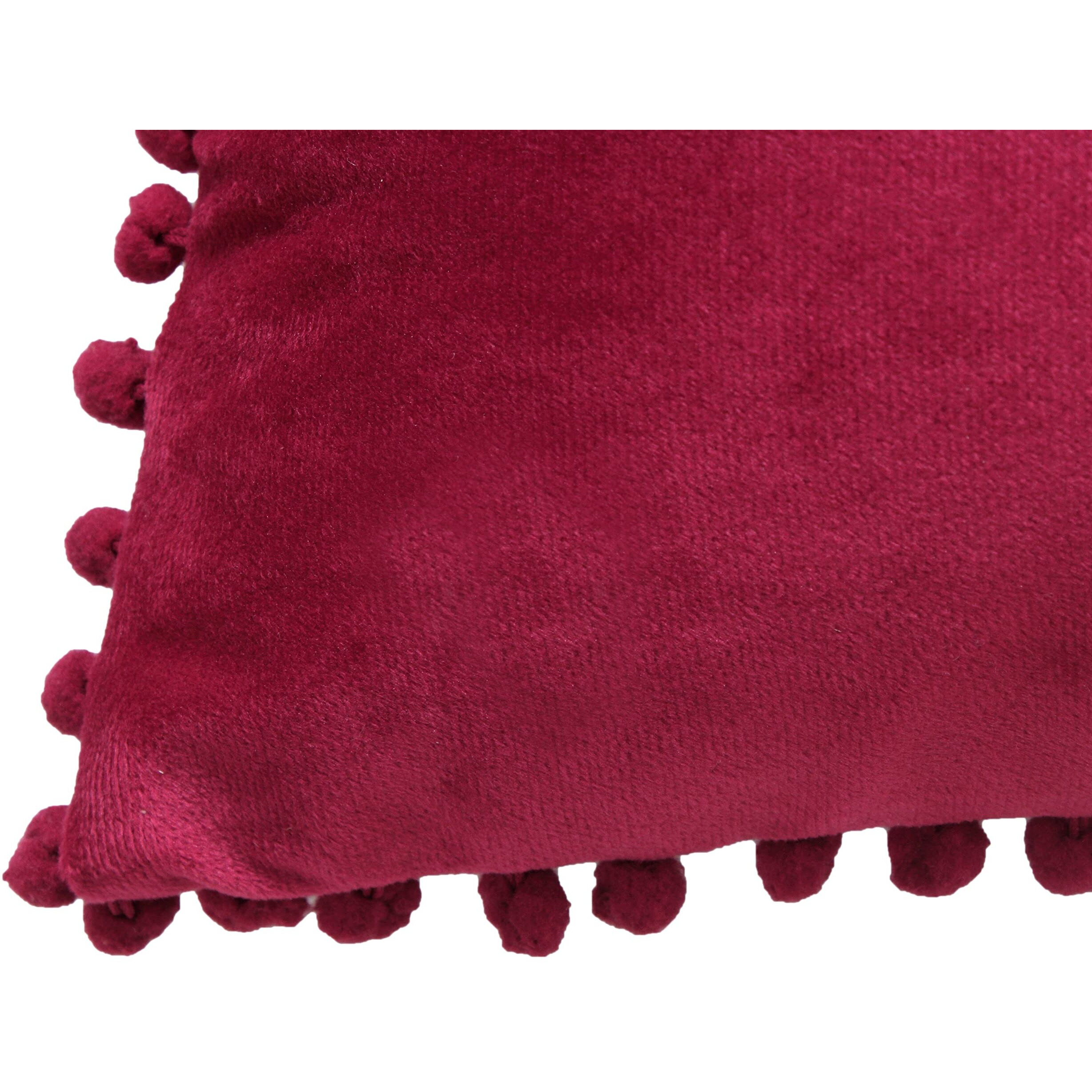 Amazon Brand  Umi Velvet Pompom Cushion Cover 12x20 Inch - Set of 2 Large Square Throw Pillow Covers for Sofa Living Room or Home Decor in Wine Color