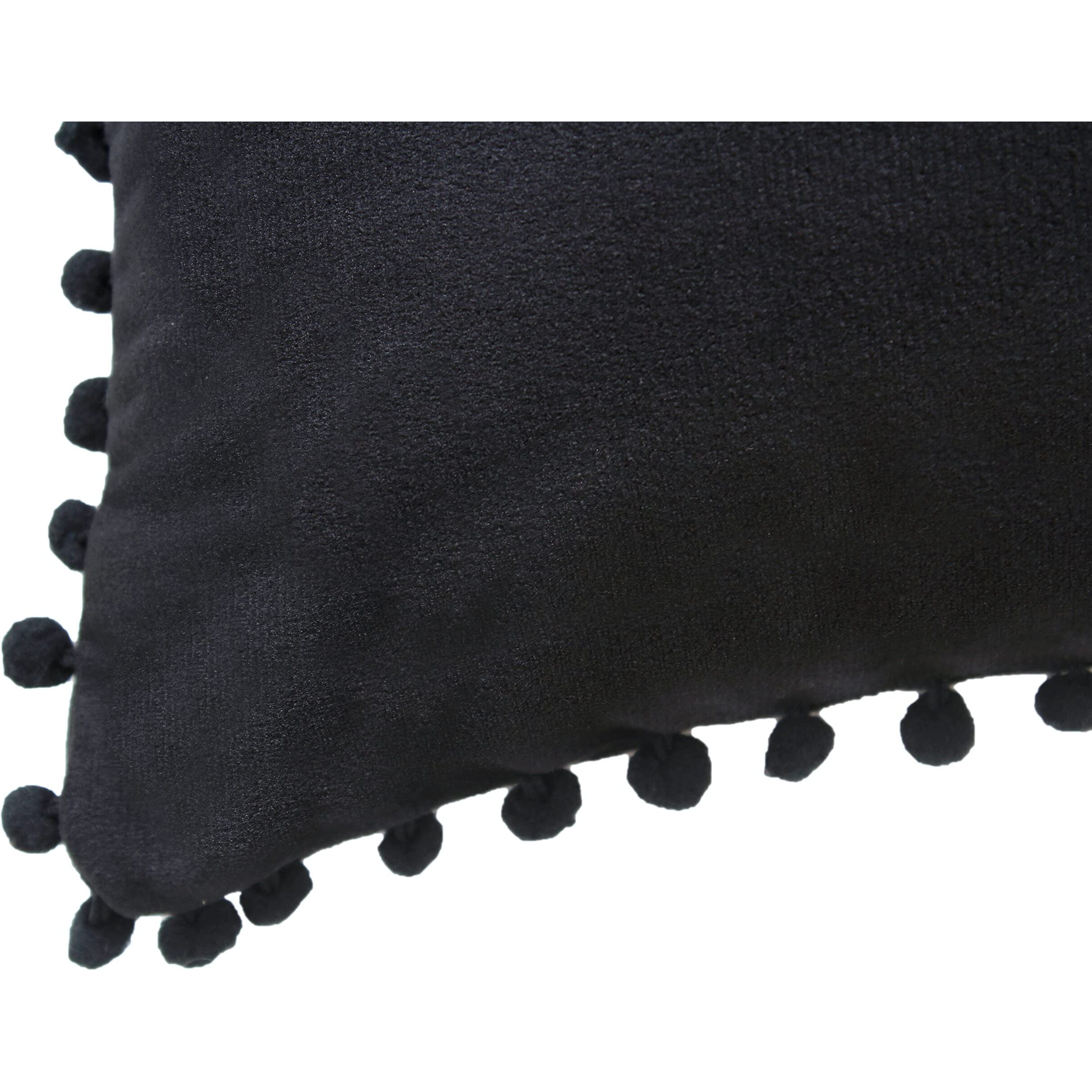 Amazon Brand  Umi Velvet Pompom Cushion Cover 12x12 Inch - Set of 2 Large Square Throw Pillow Covers for Sofa Living Room or Home Decor in Black Color