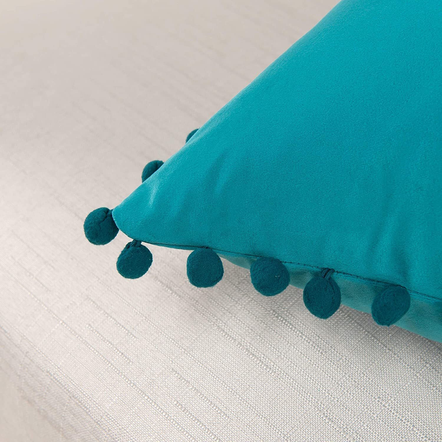 Amazon Brand  Umi Velvet Pompom Cushion Cover 20x20 Inch - Set of 2 Large Square Throw Pillow Covers for Sofa Living Room or Home Decor in Teal Color