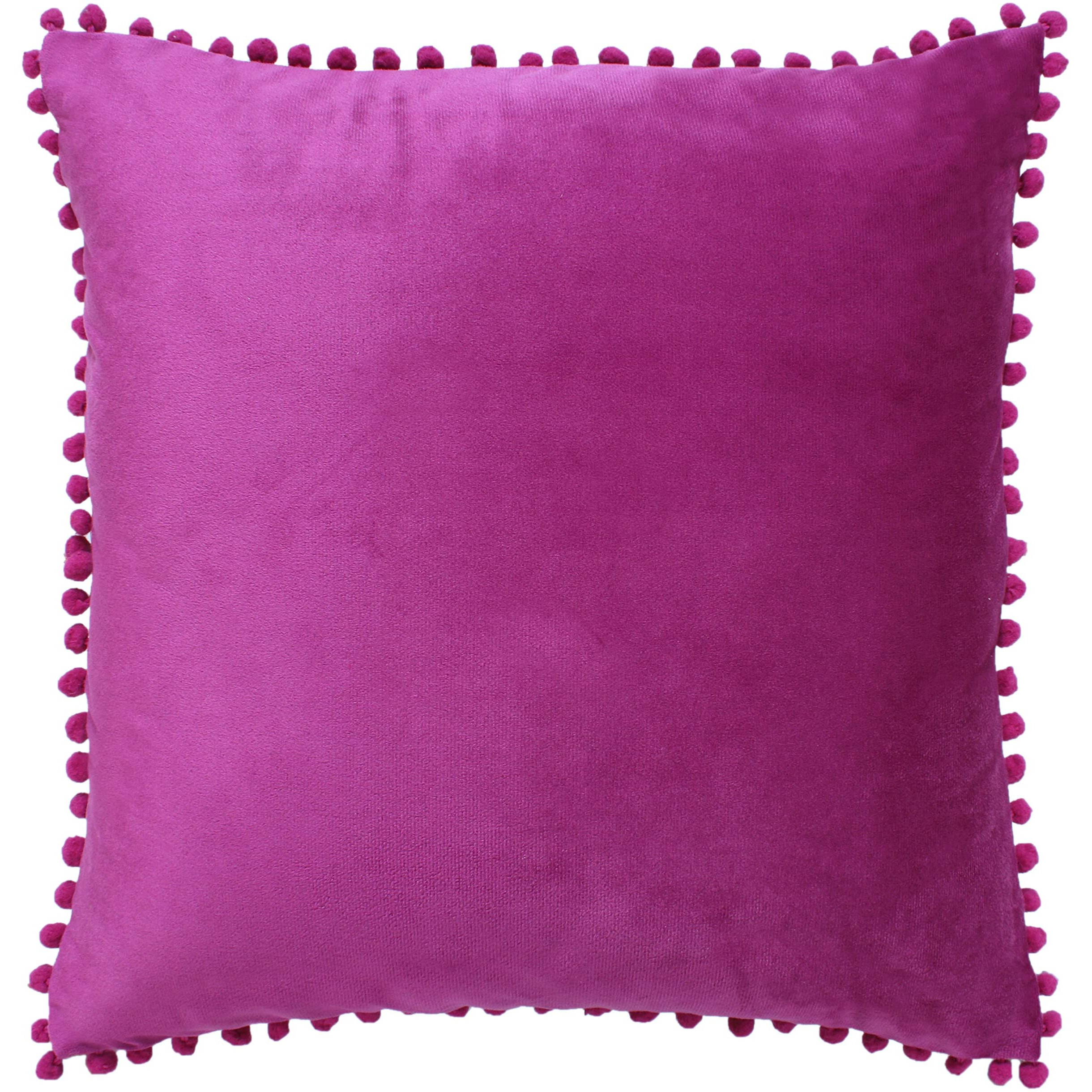 Amazon Brand  Umi Velvet Pompom Cushion Cover 16x16 Inch - Set of 2 Large Square Throw Pillow Covers for Sofa Living Room or Home Decor in Purple Color